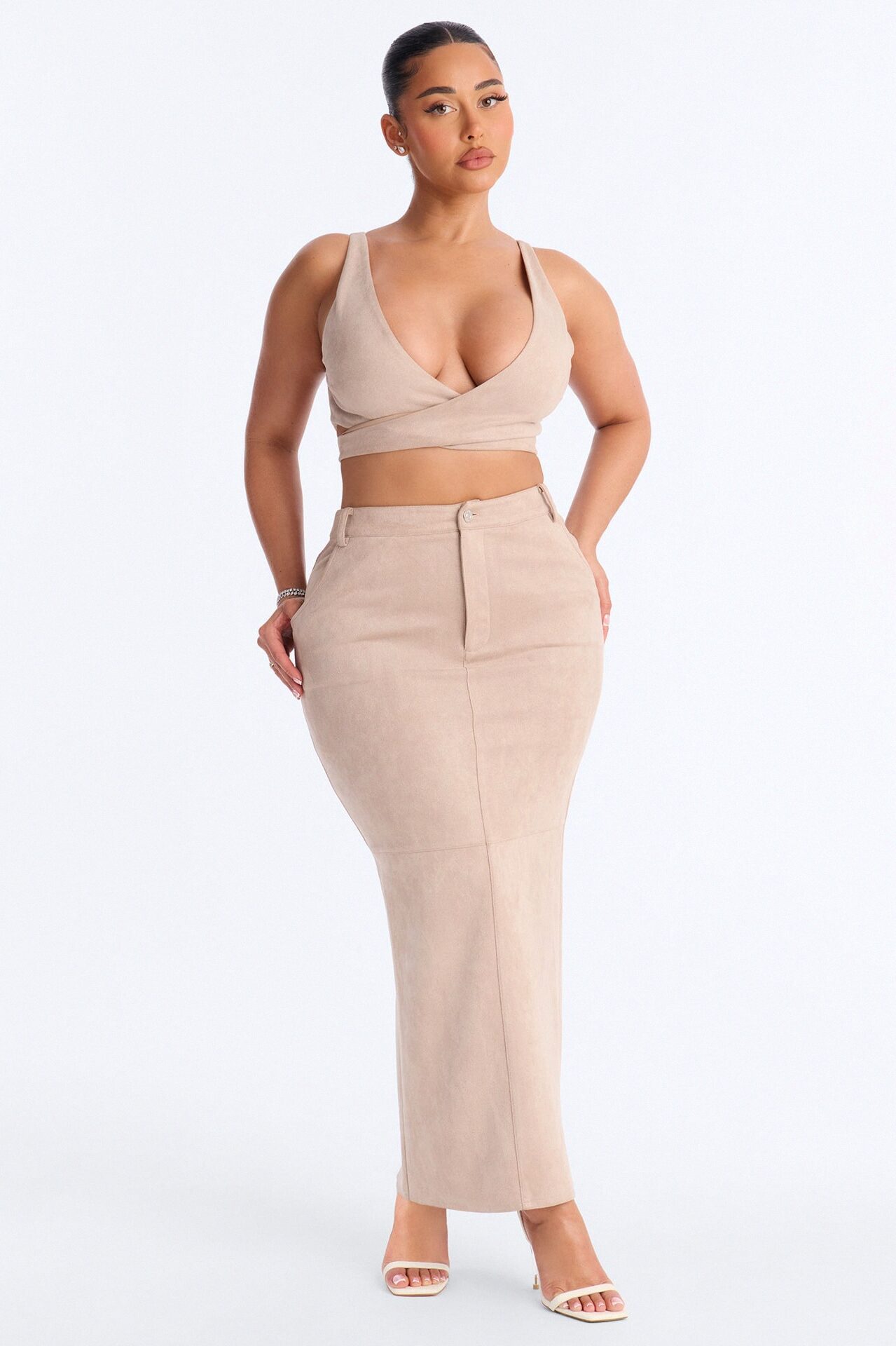 Maxine Faux Suede Skirt Set - Stone