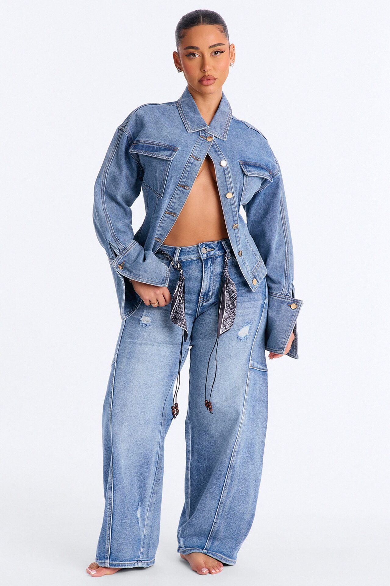Sardinia Summer Belted Loose Fit Jeans - Medium Wash