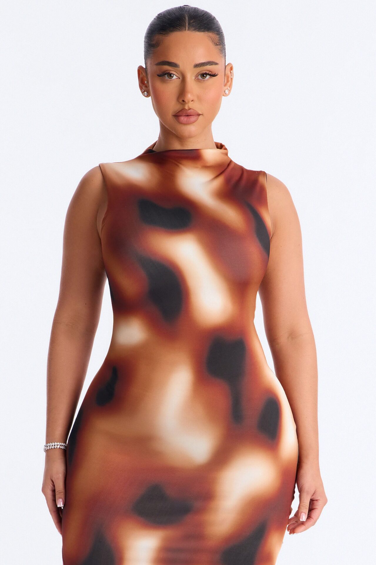 Zuri Tie Die Midi Dress - Brown/combo