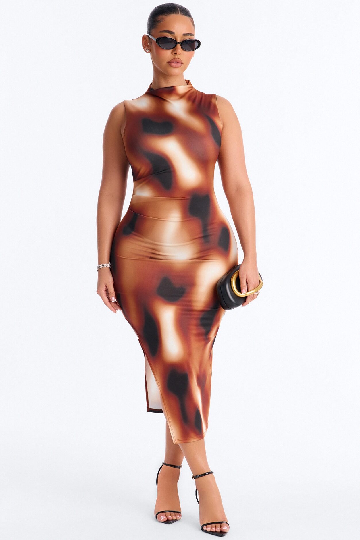 Zuri Tie Die Midi Dress - Brown/combo