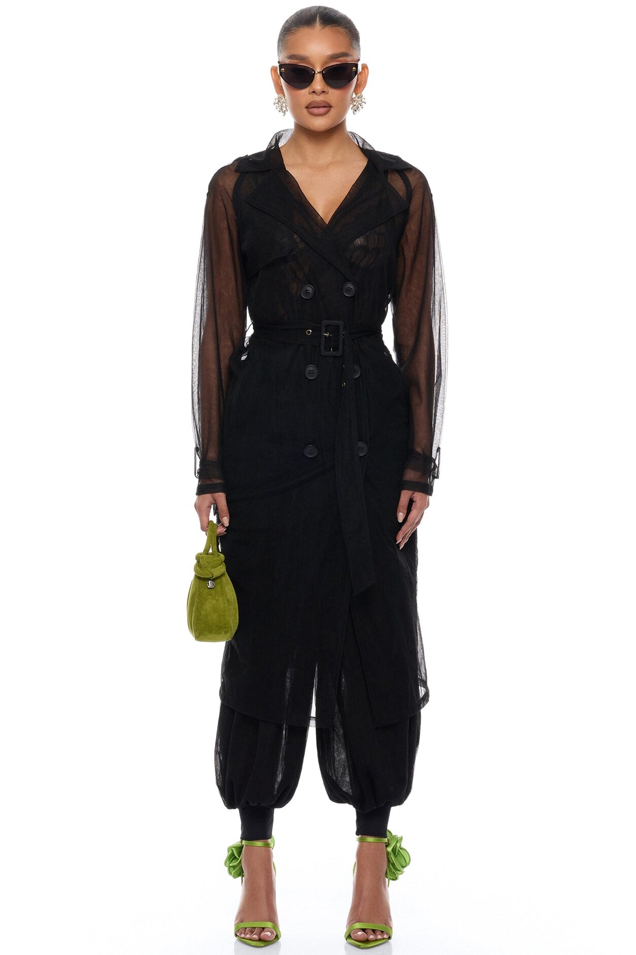 Karlee Tulle Trench Coat - Black