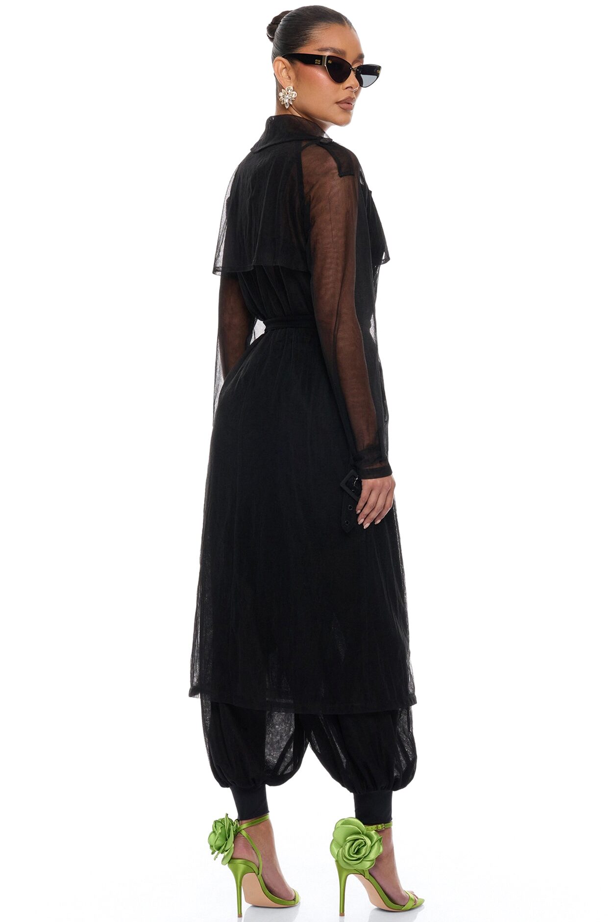 Karlee Tulle Trench Coat - Black