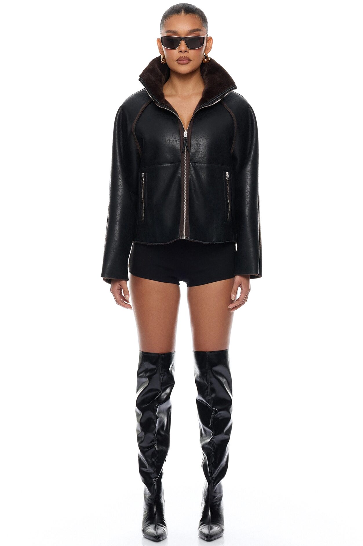 Fallon Reversible Faux Leather Jacket - Black/Brown