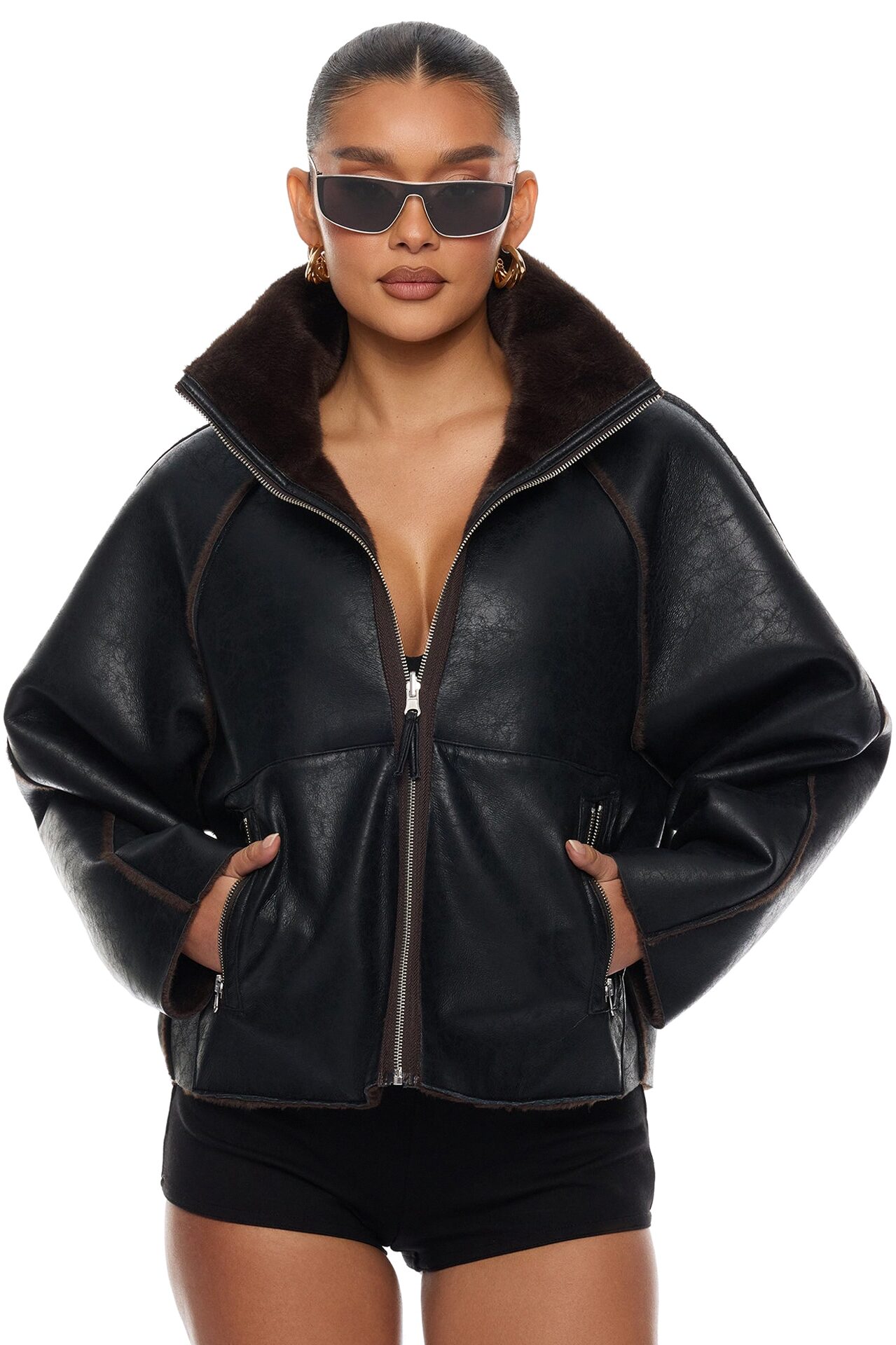 Fallon Reversible Faux Leather Jacket - Black/Brown