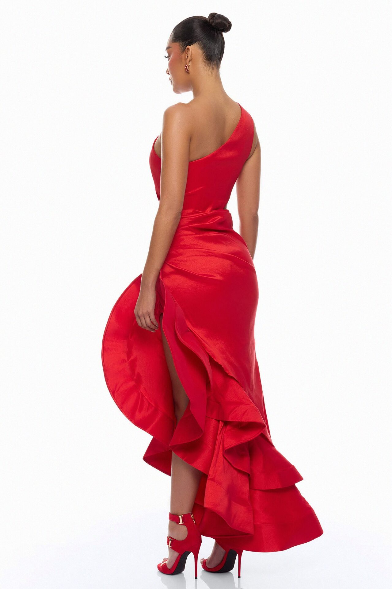 Sienna Ruffle Taffeta Maxi Dress - Red