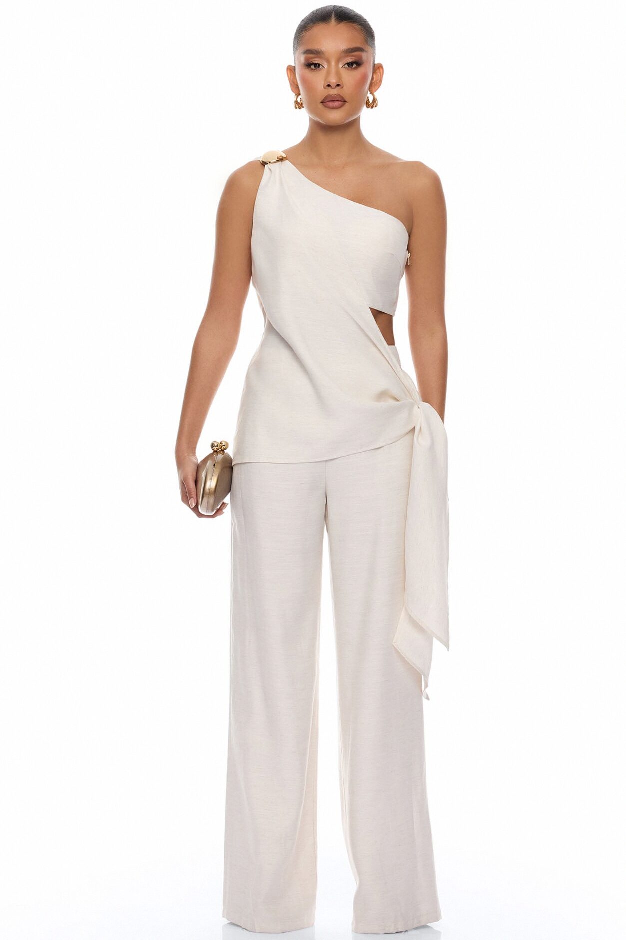 Off Script Draped Pant Set - Taupe