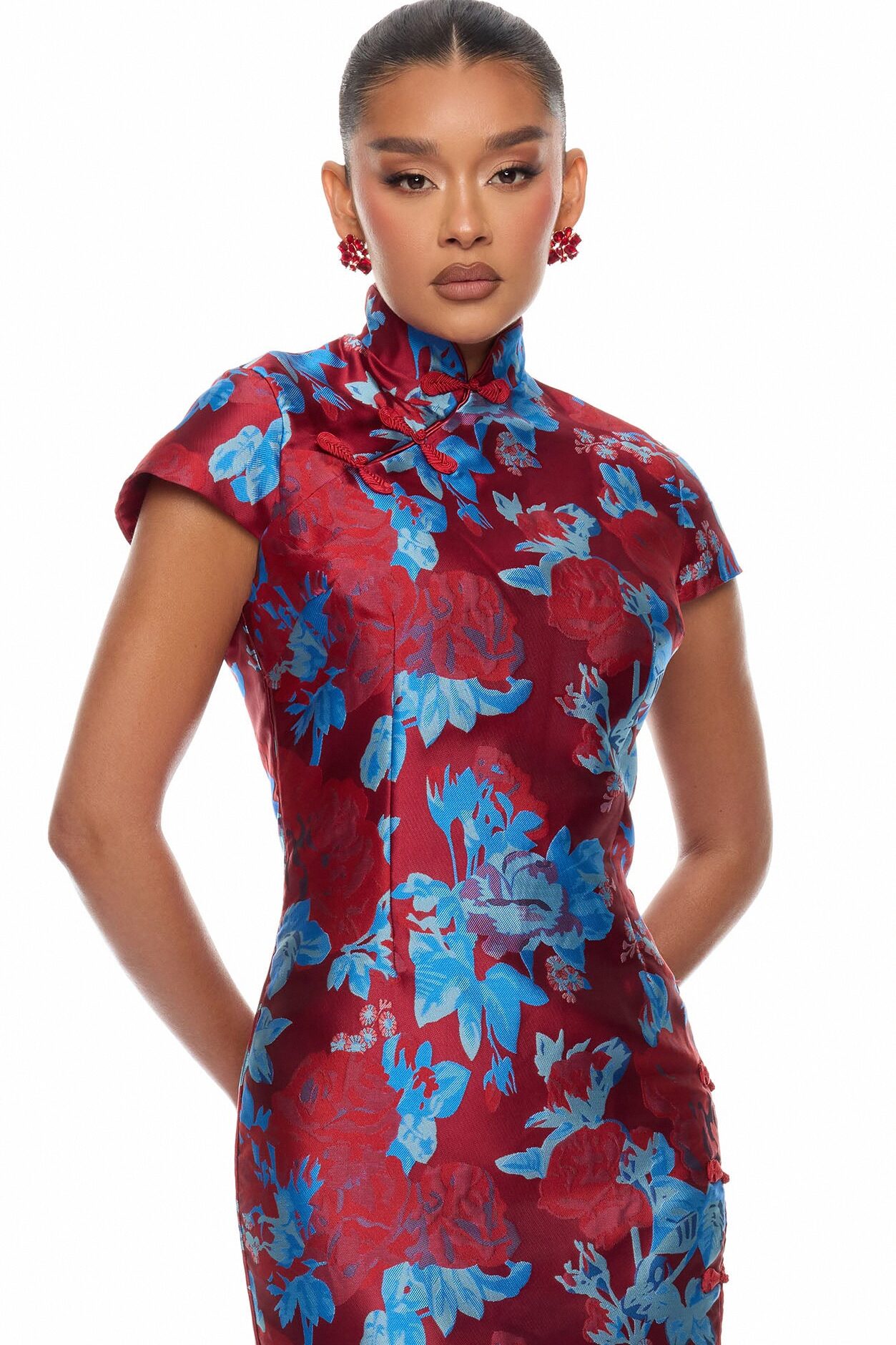 Modern Bloom Jacquard Maxi Dress - Red/combo