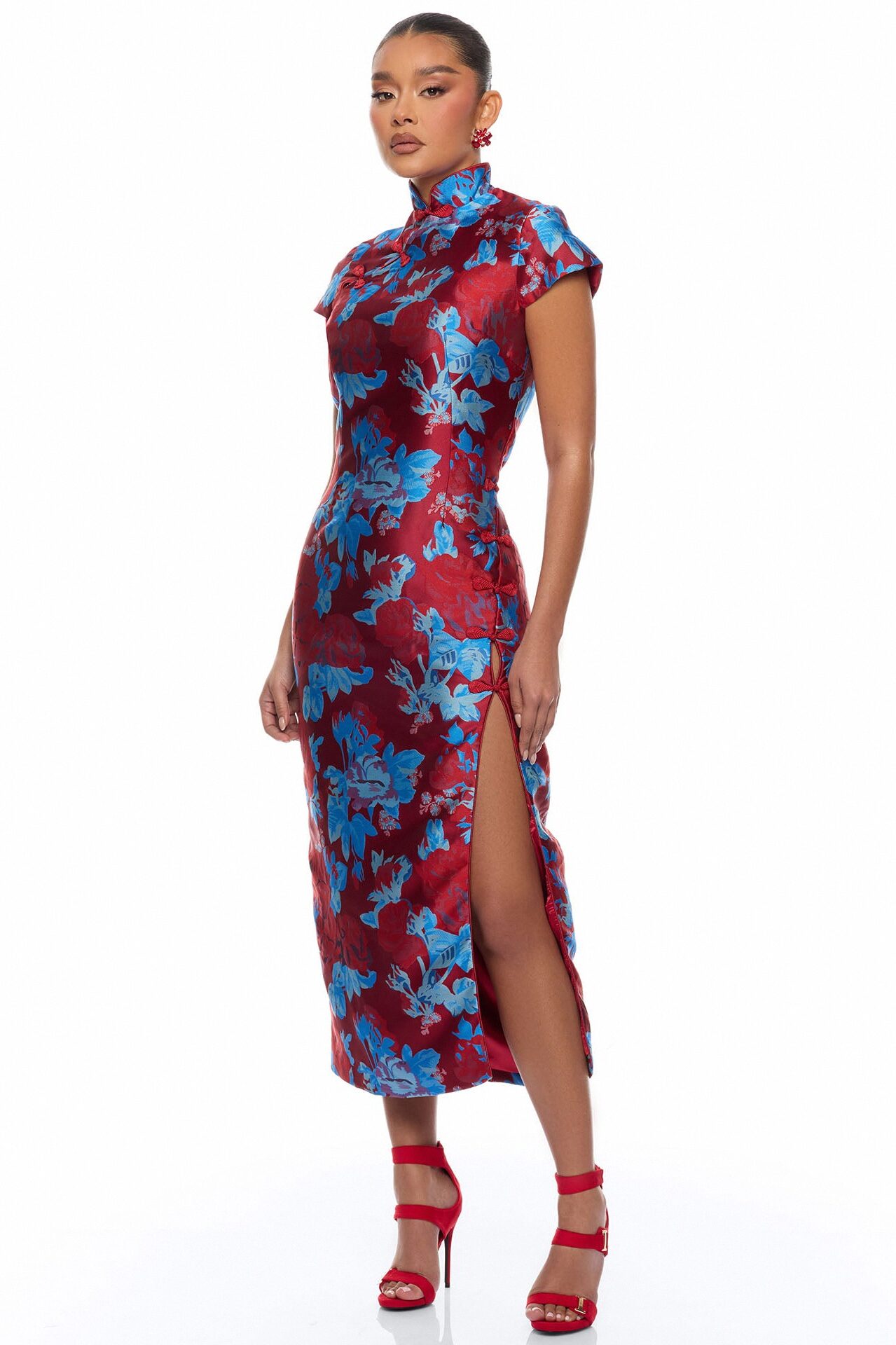 Modern Bloom Jacquard Maxi Dress - Red/combo
