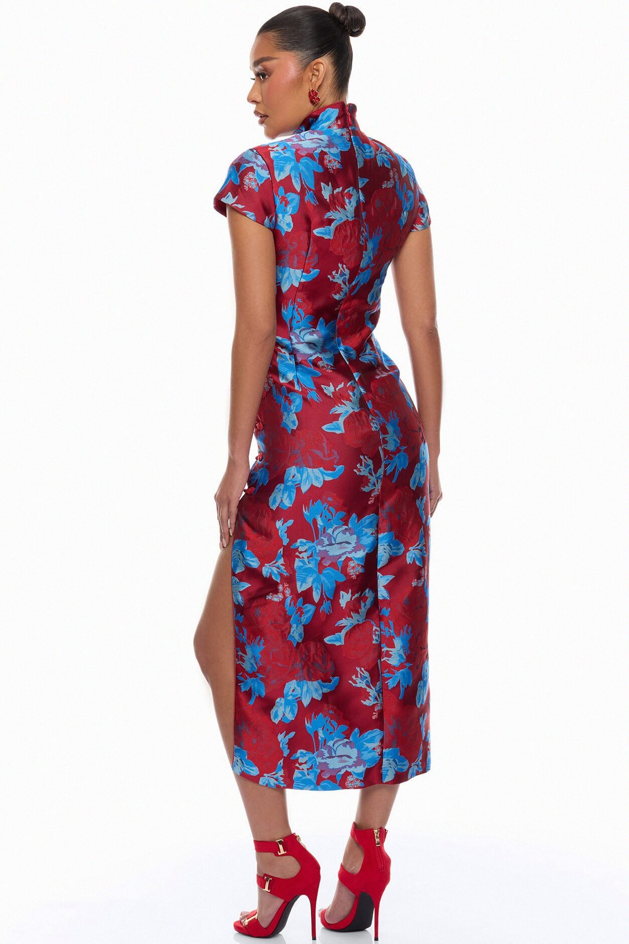 Modern Bloom Jacquard Maxi Dress - Red/combo