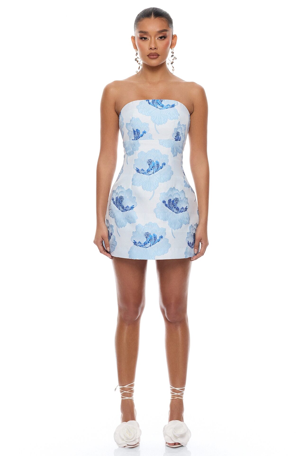 Fiora Strapless Jacquard Mini Dress - Blue