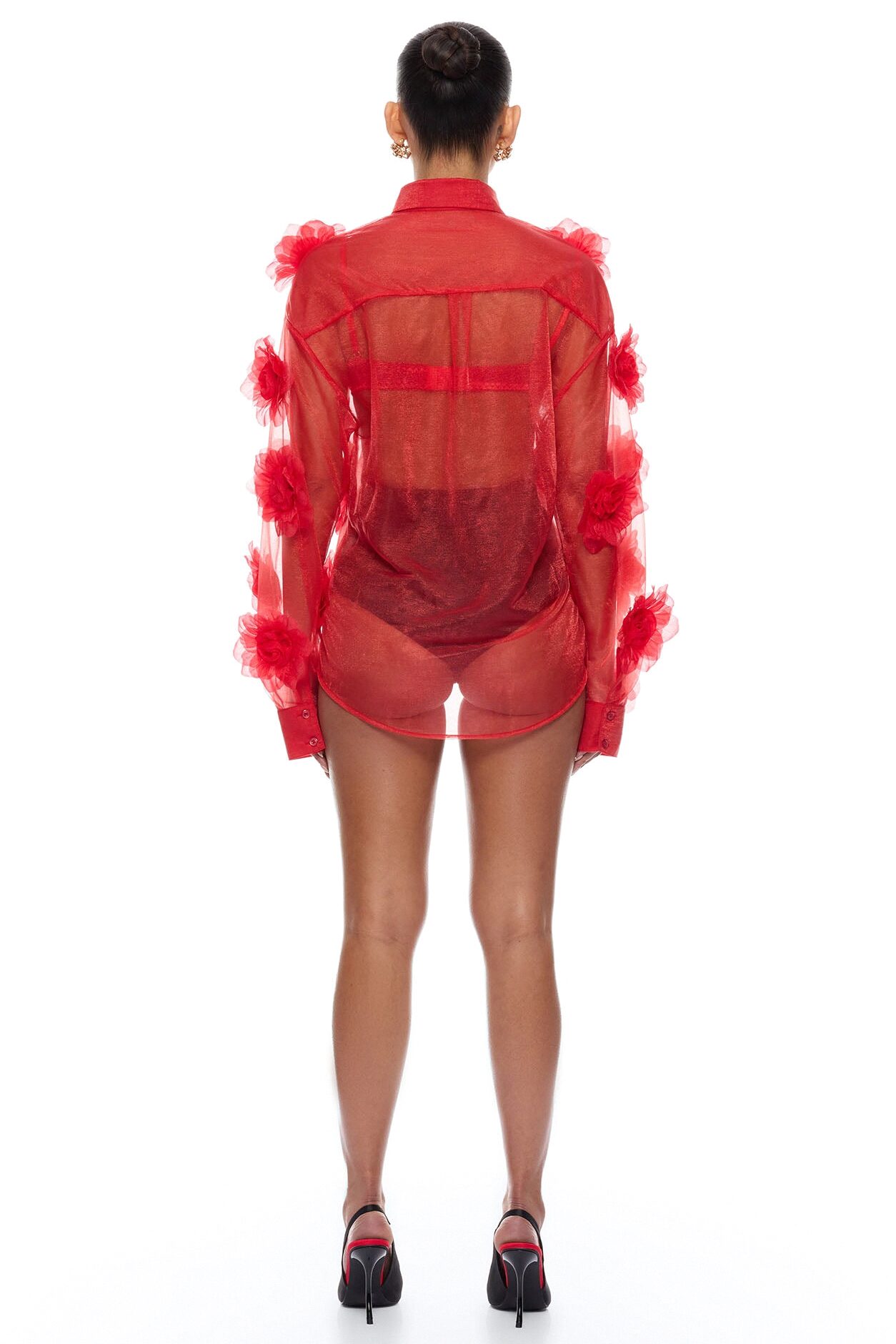 Violet Veil Floral Applique Top - Red