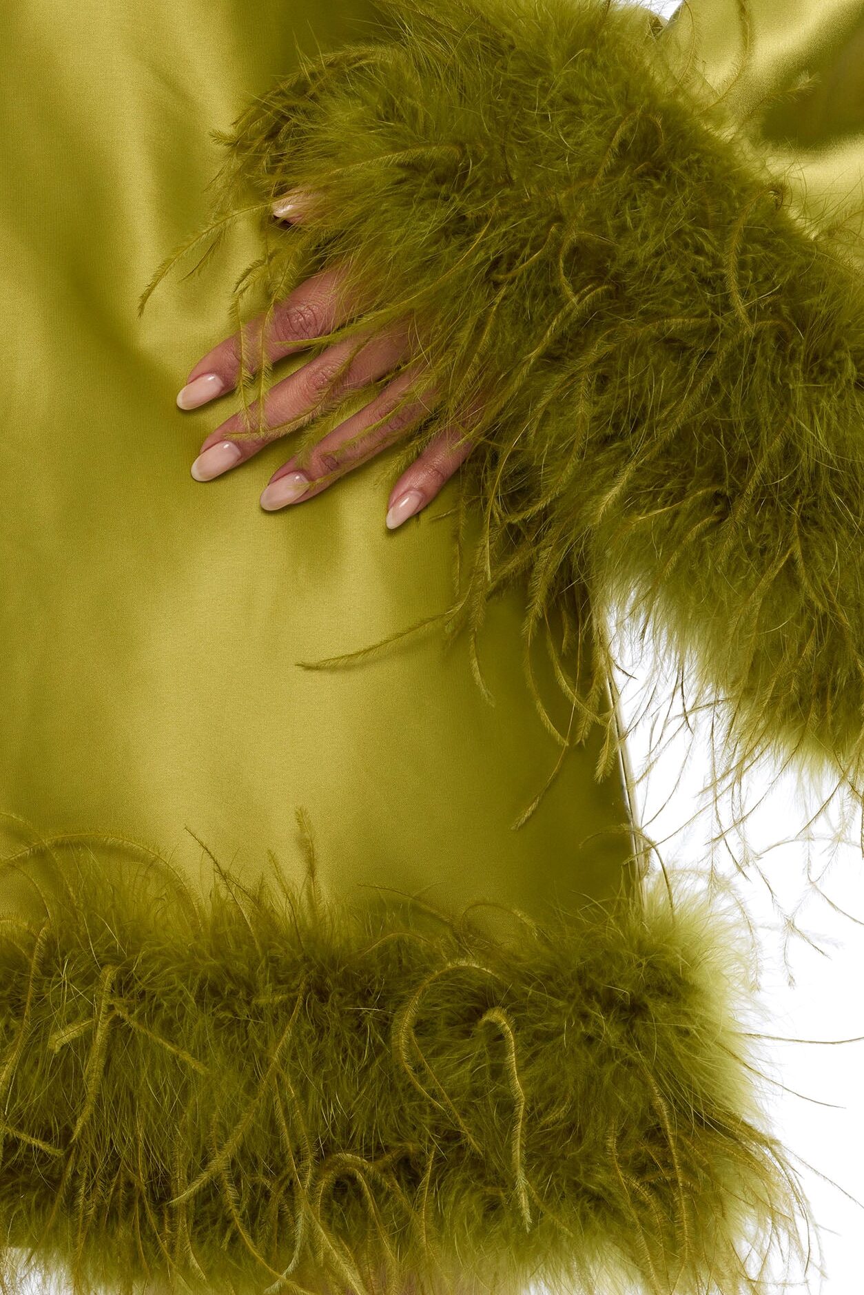 Jacqueline Feathered One Shoulder Satin Mini Dress - Chartreuse