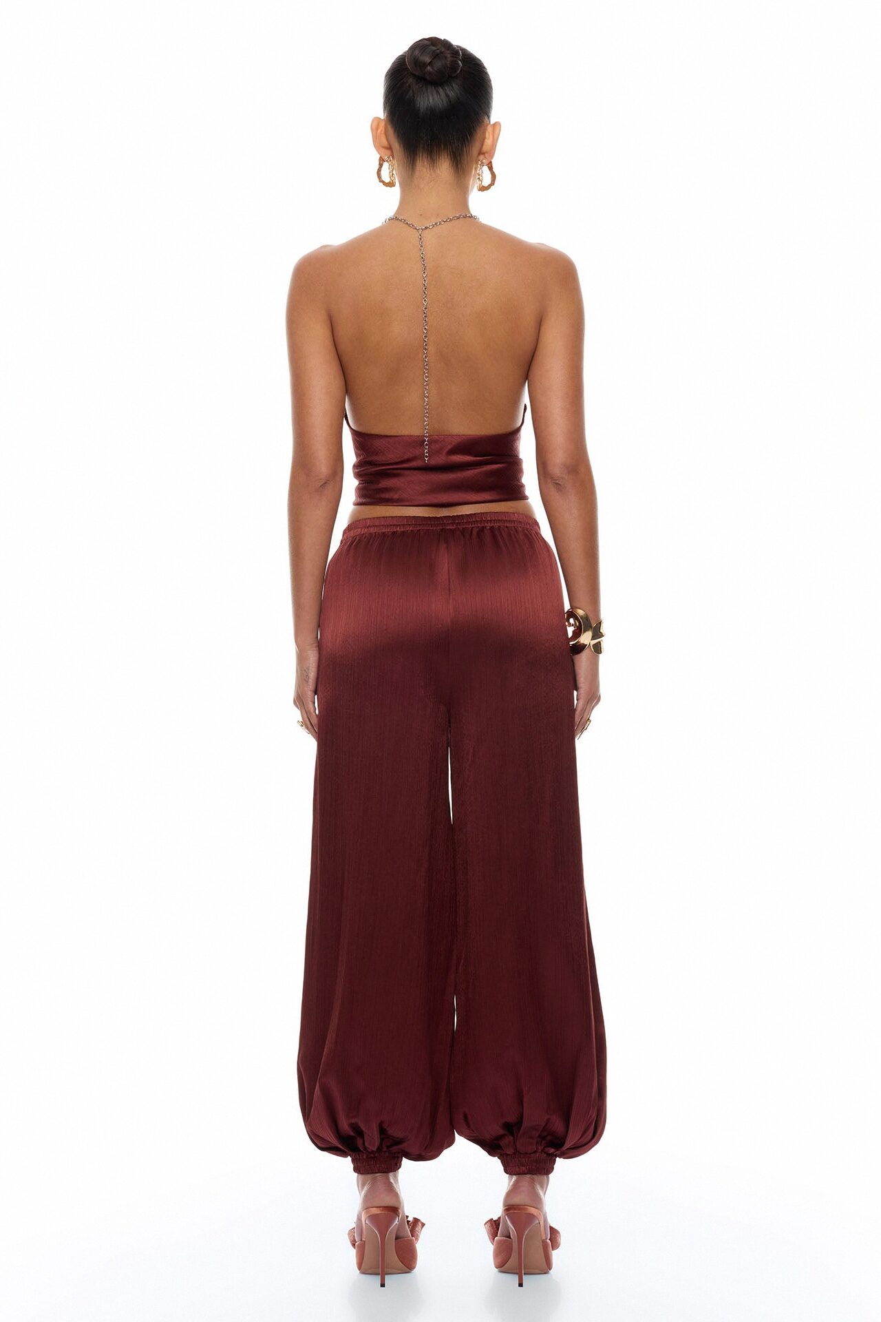 Nicolette Satin Balloon Pant - Brick Red