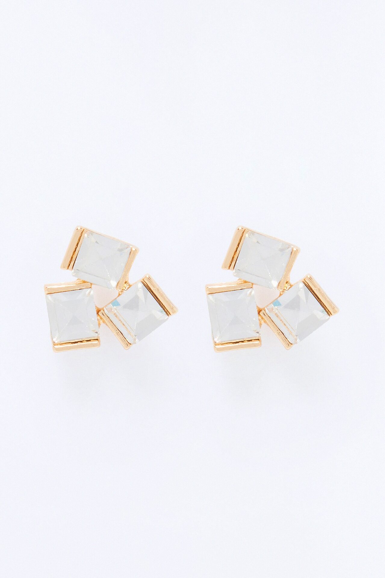 Triple Rhinestone Stud Earrings - Gold