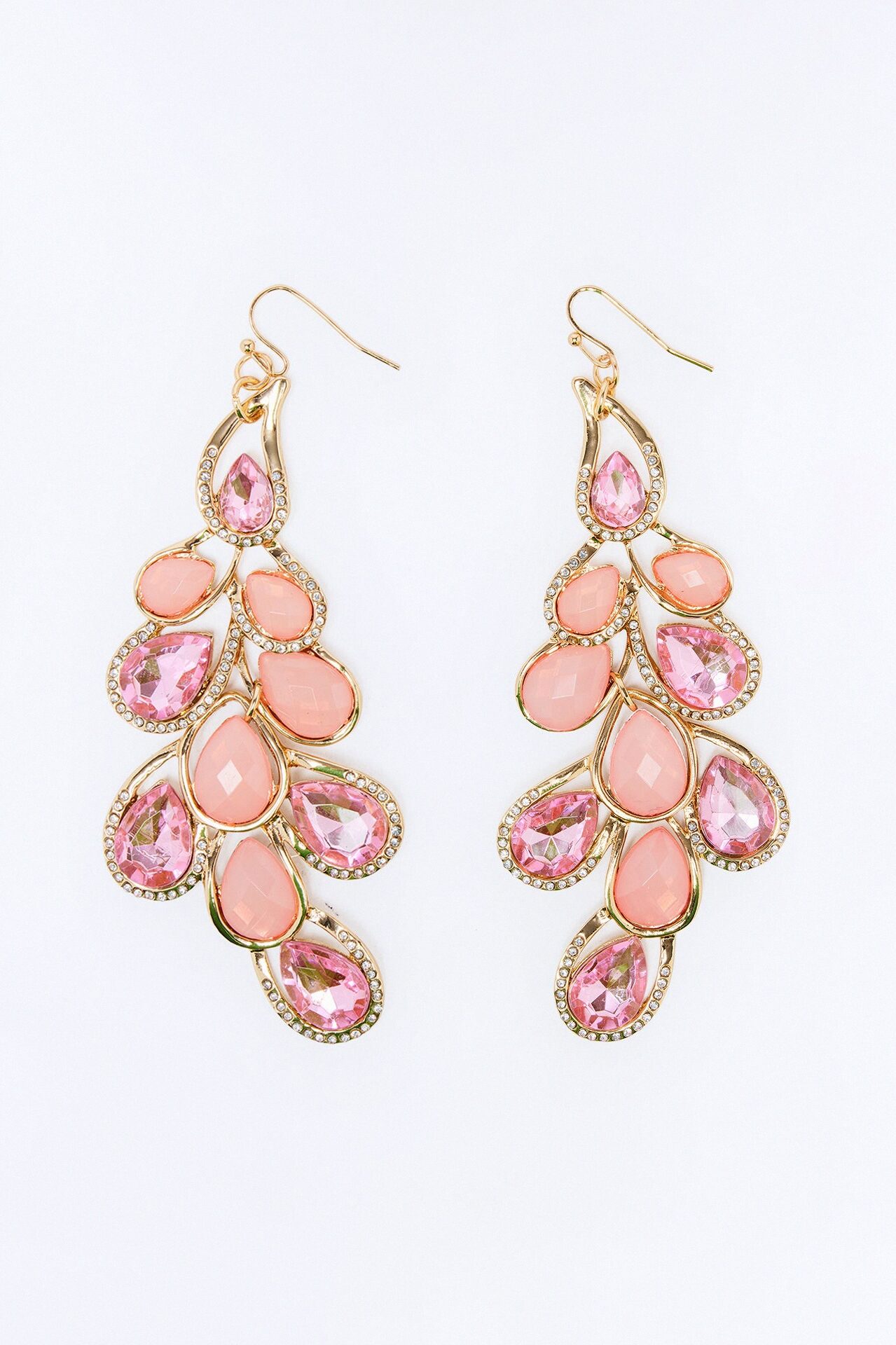 Vivienne Rhinestone Drop Earrings - Pink