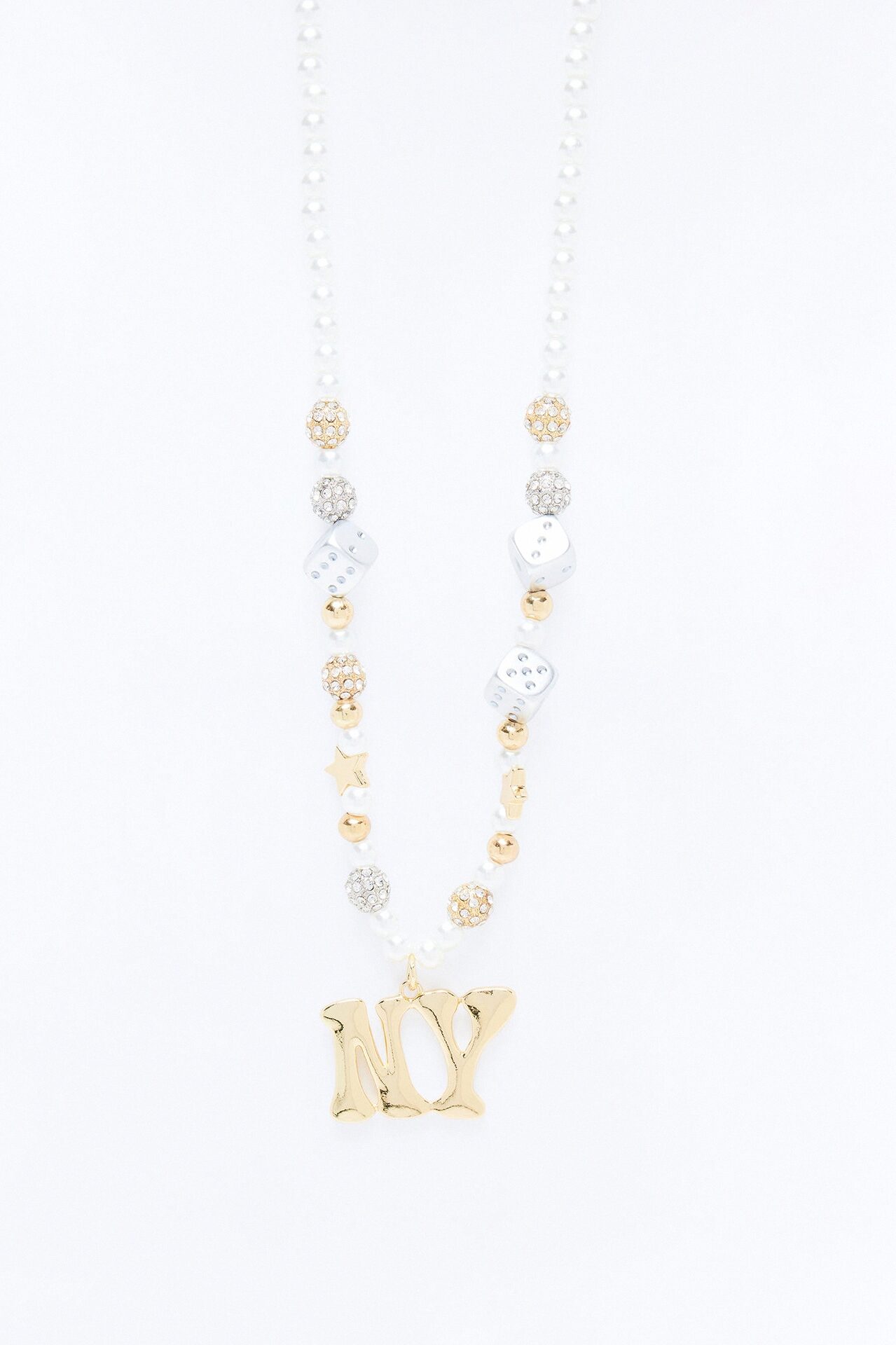 New York Pendant Pearl Necklace Set - Gold