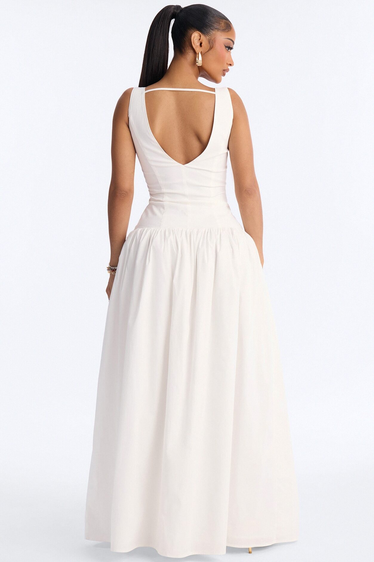 Everly Drop Waist Button Up Maxi Dress - White