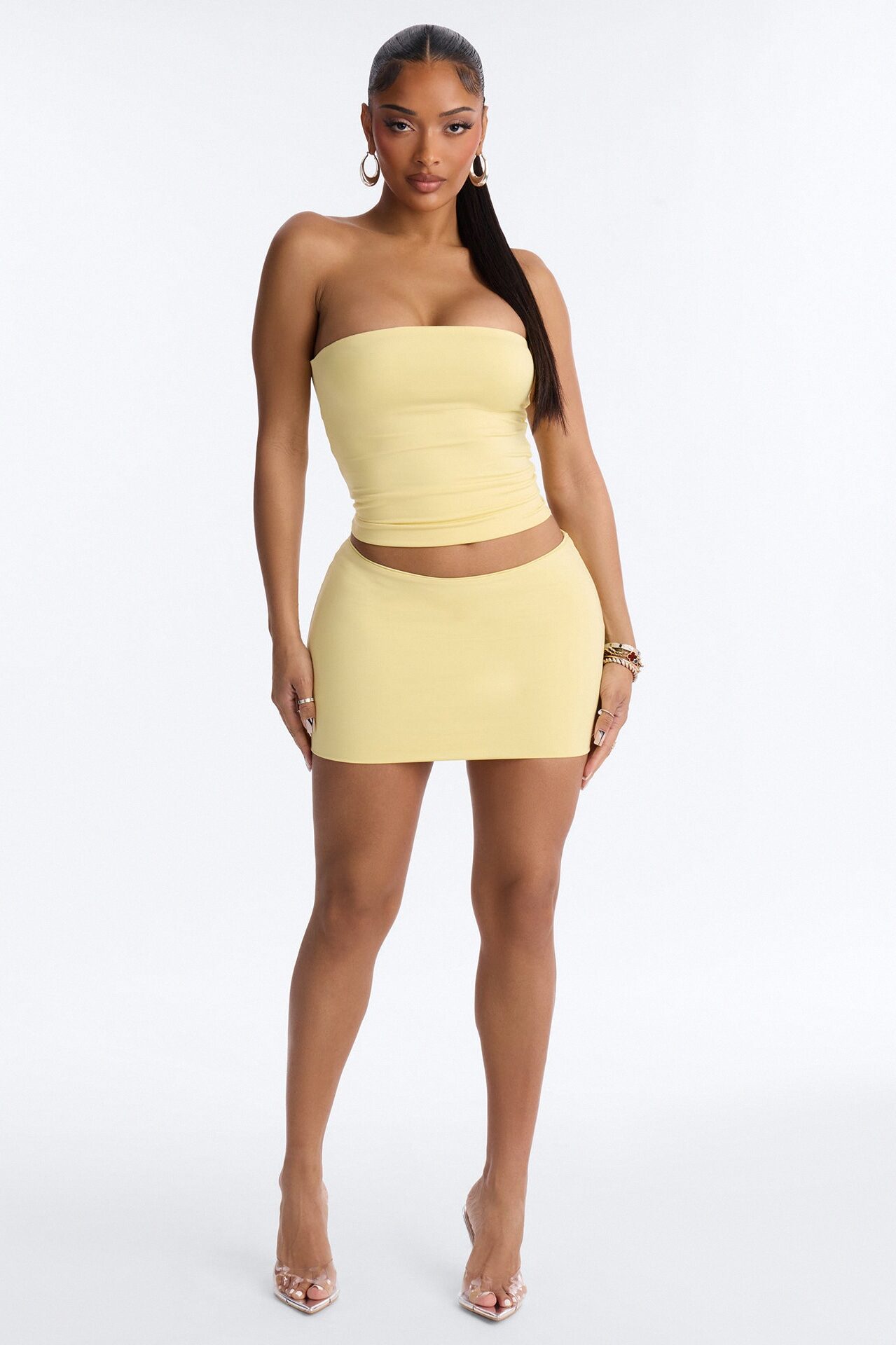 Contour Double Lined Mini Skirt - Yellow
