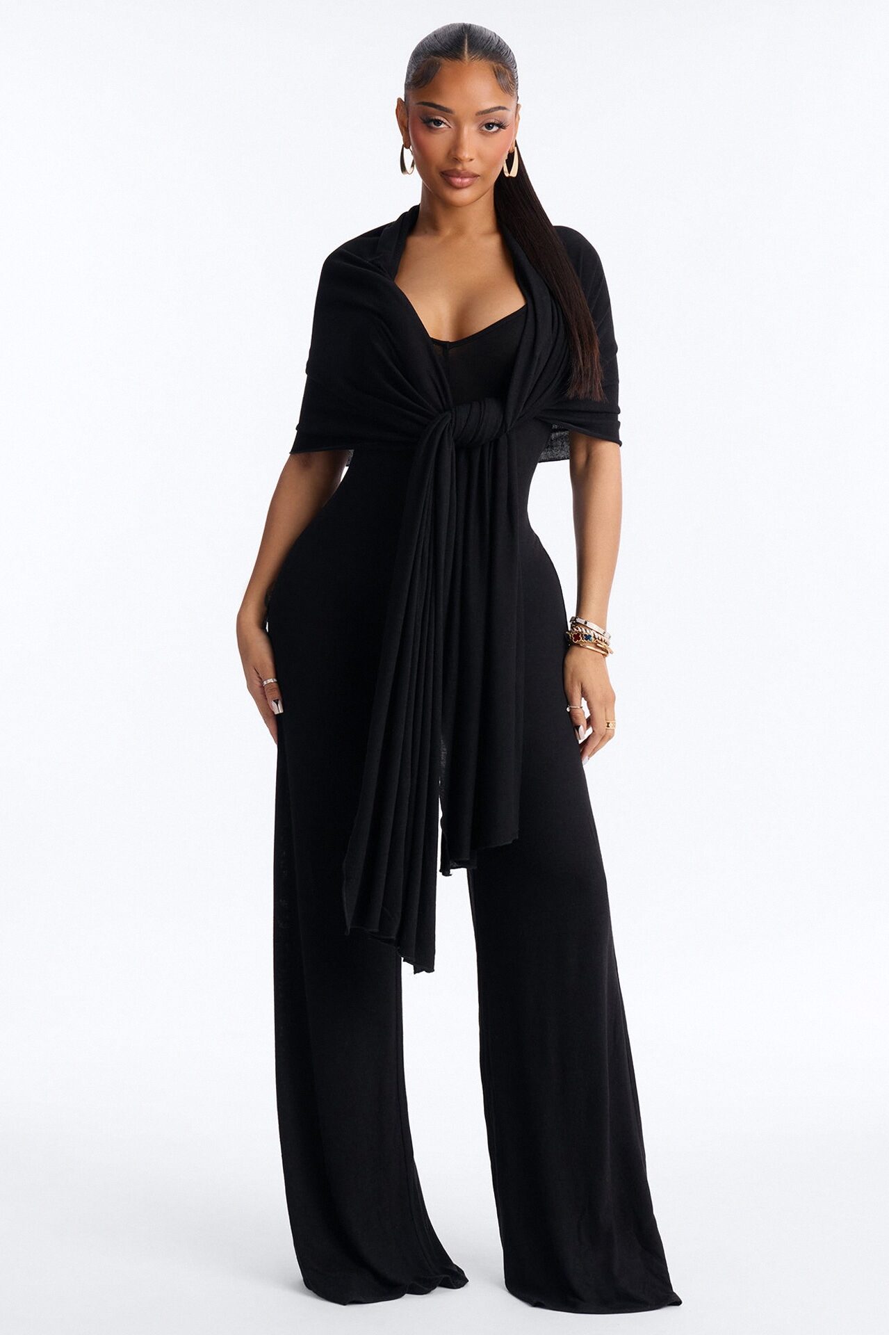 Harlowe 2 Piece Knit Wrap Jumpsuit Set - Black