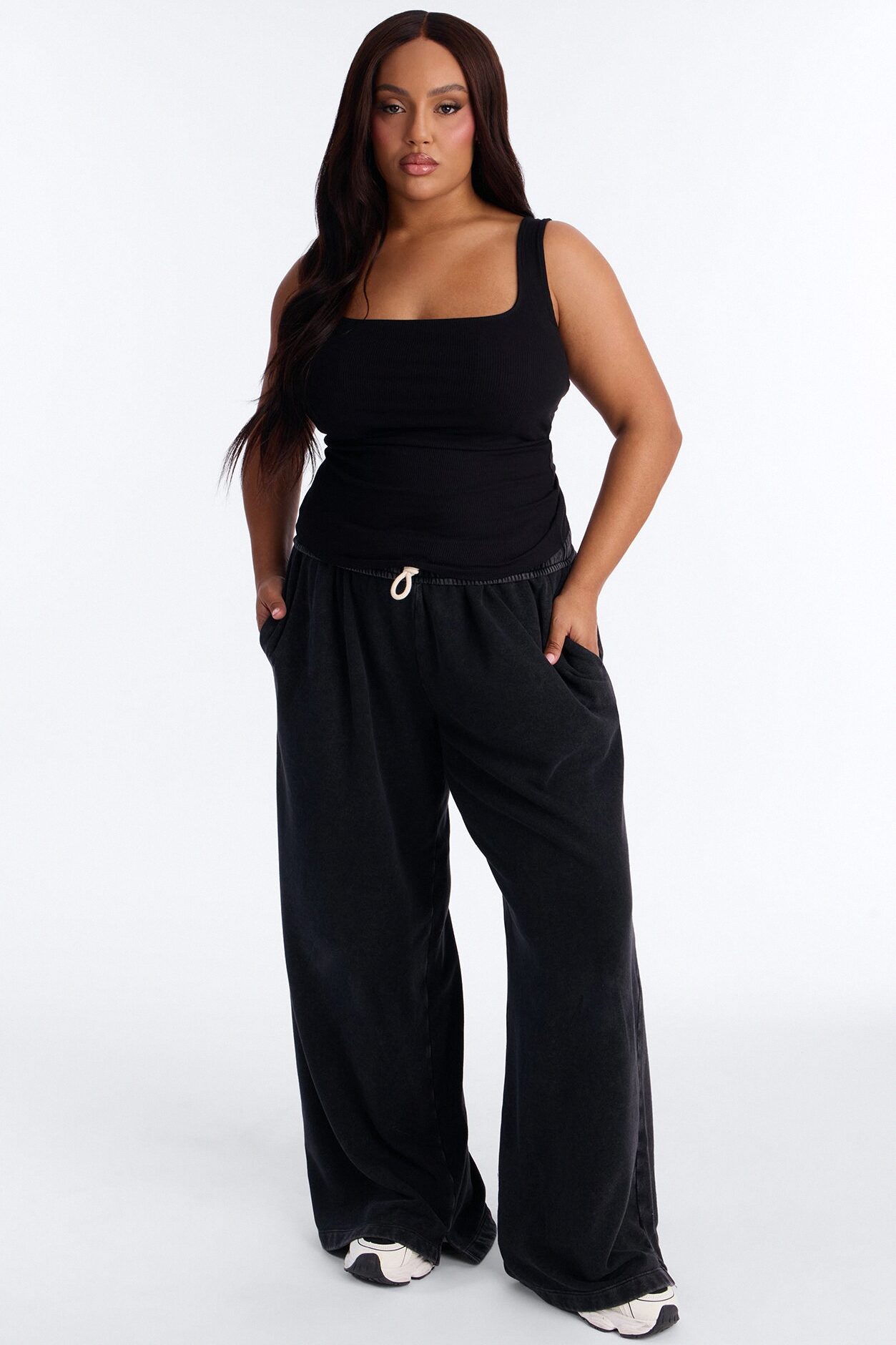 Sophia French Terry Foldover Waist Washed Sweatpant - Black