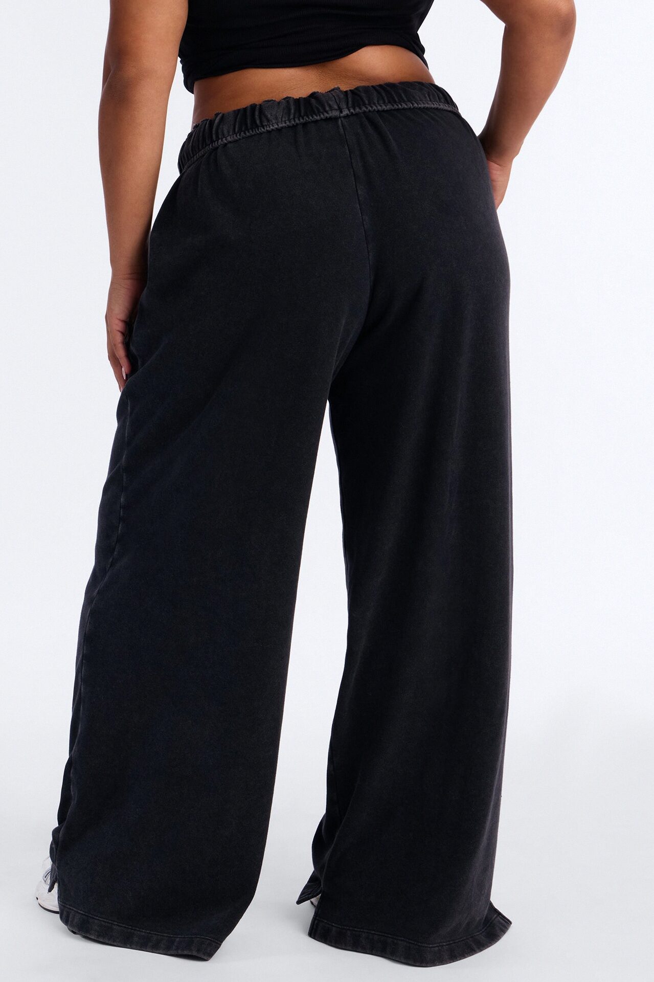 Sophia French Terry Foldover Waist Washed Sweatpant - Black