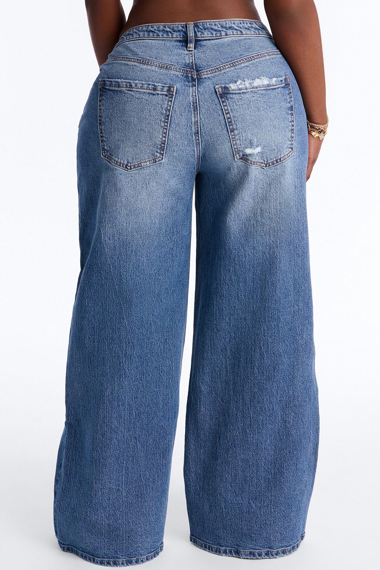Still Going Strong Ripped Baggy Wide Leg Jeans - Medium Wash