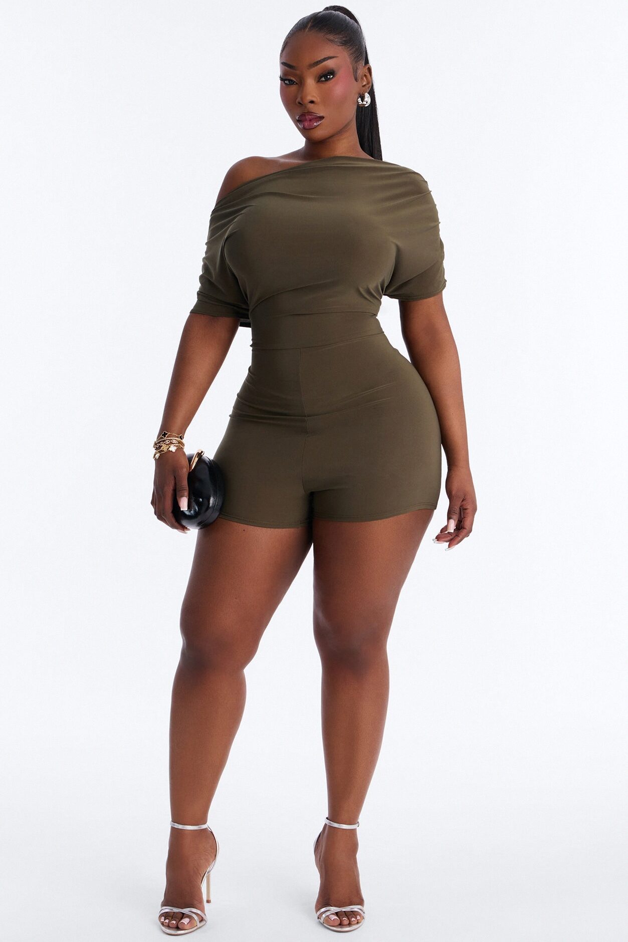 Bare And Bold Micro Short Romper - Olive