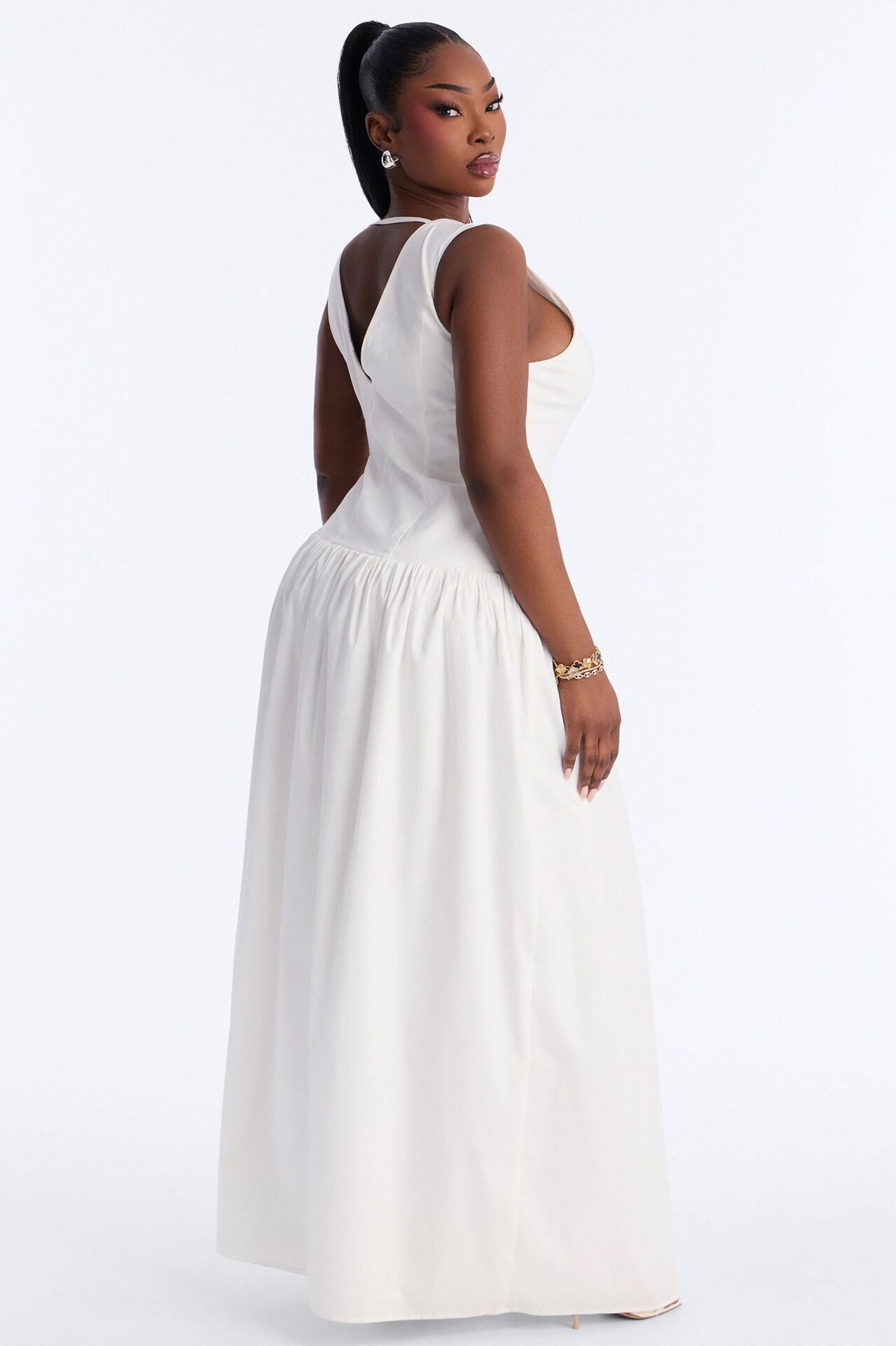 Everly Drop Waist Button Up Maxi Dress - White