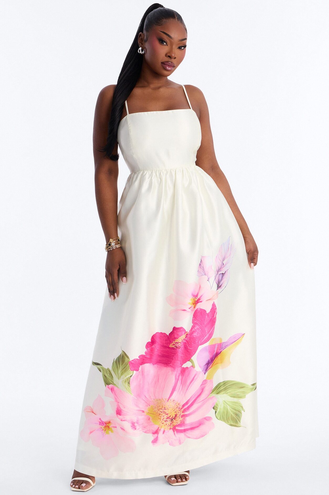Blushing Petals Maxi Dress - Ivory/combo