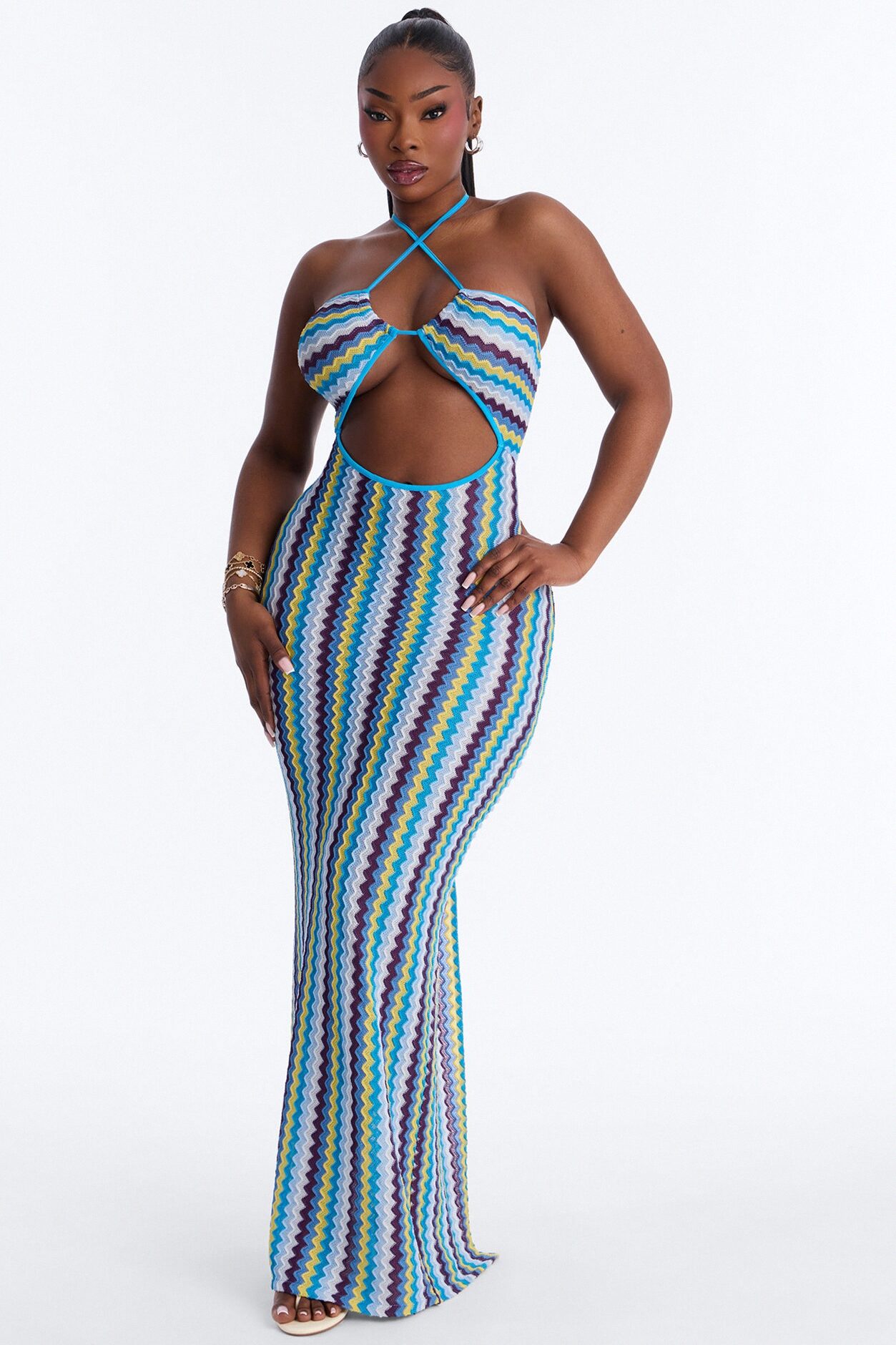 Deep Sea Swim Knit Cover Up Dress - Blue/combo