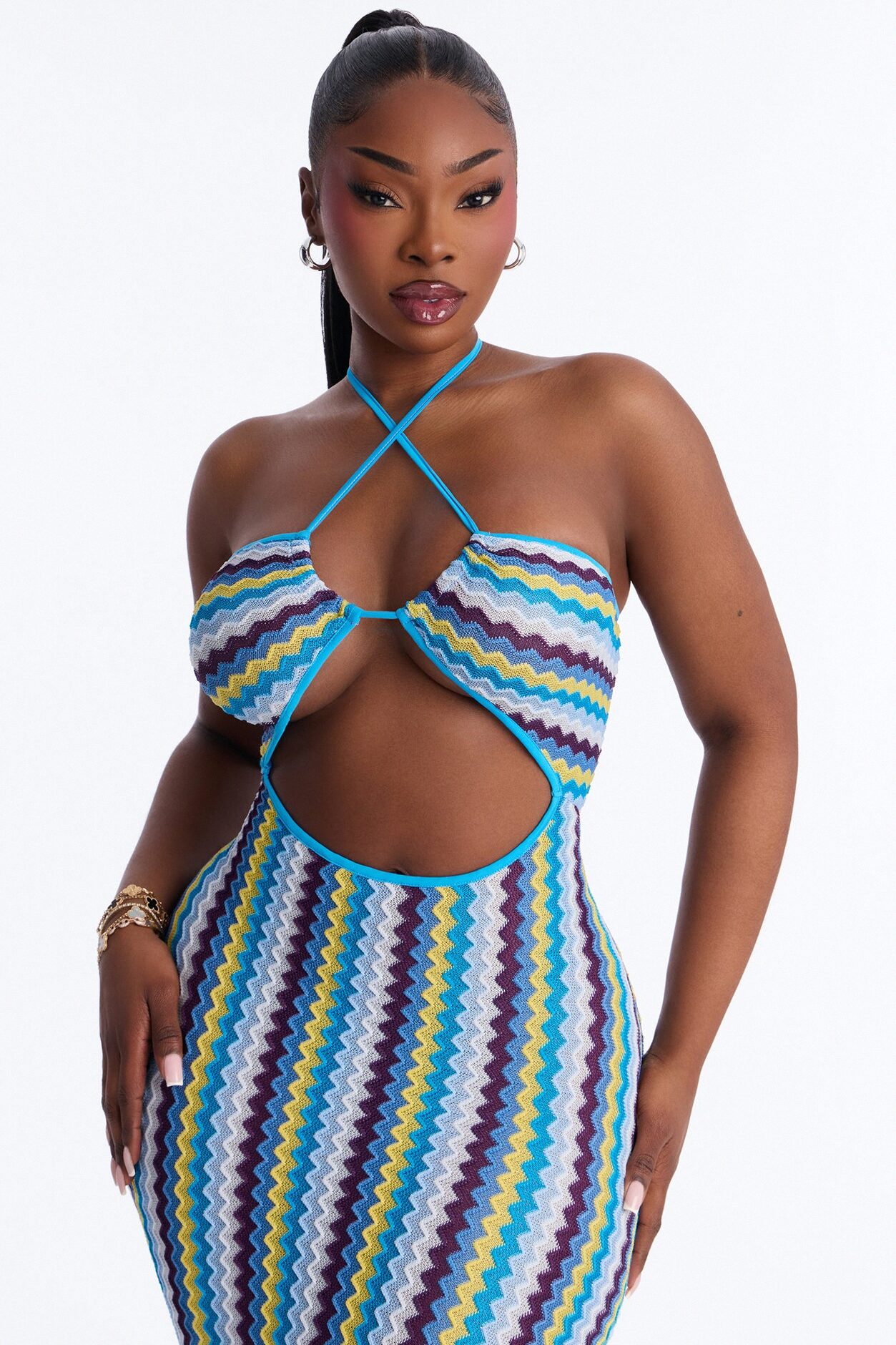 Deep Sea Swim Knit Cover Up Dress - Blue/combo