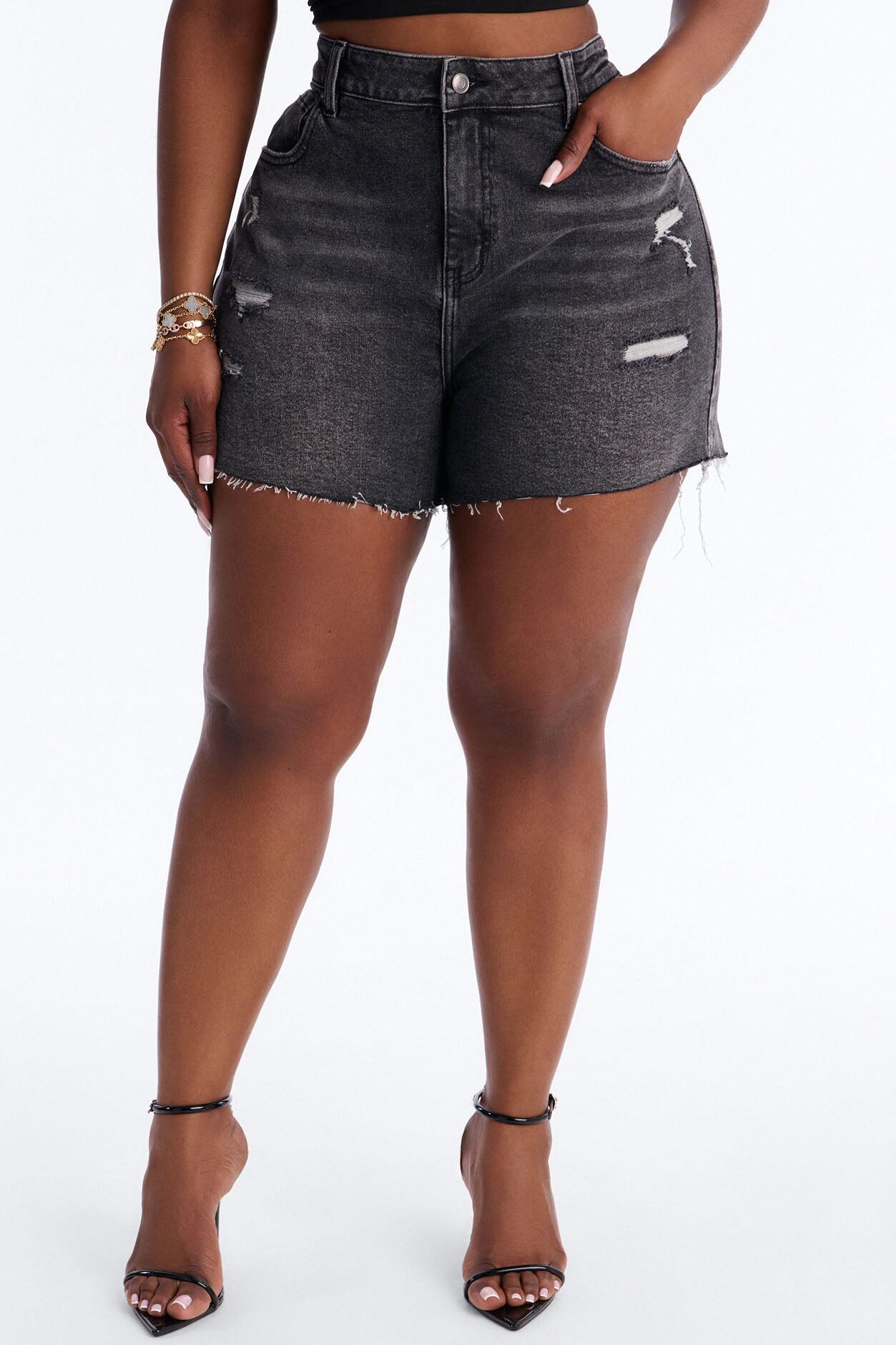 Emelia Stretch Cut Off Denim Shorts - Grey