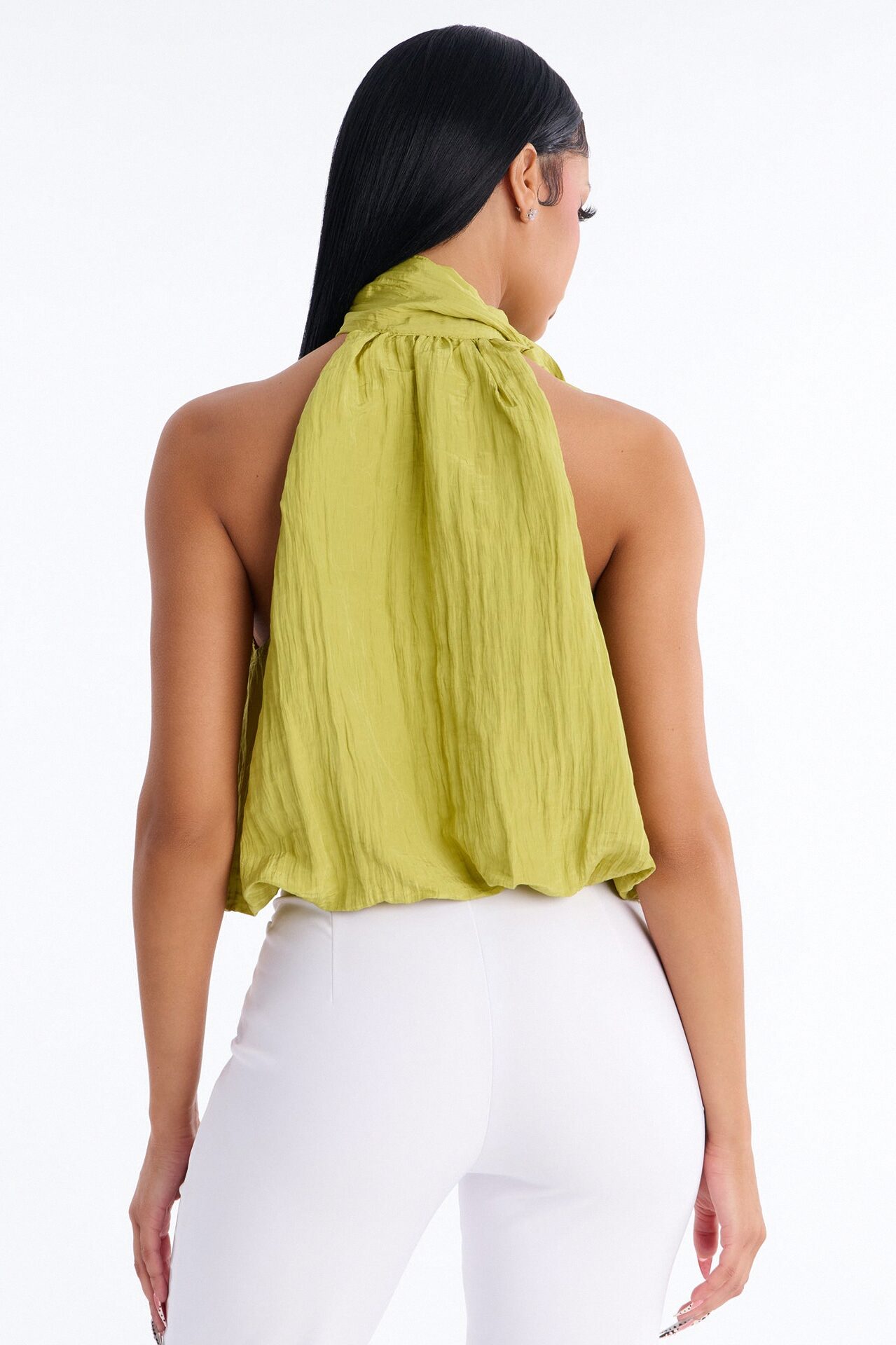 Stay Extra Scarf Plisse Top - Chartreuse
