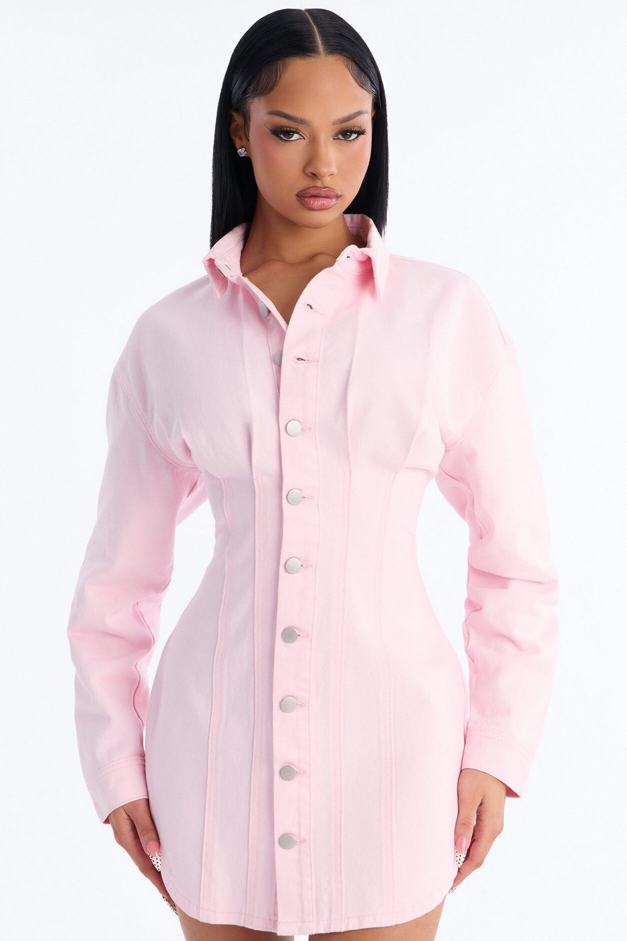 Alessandra Denim Mini Dress - Light Pink