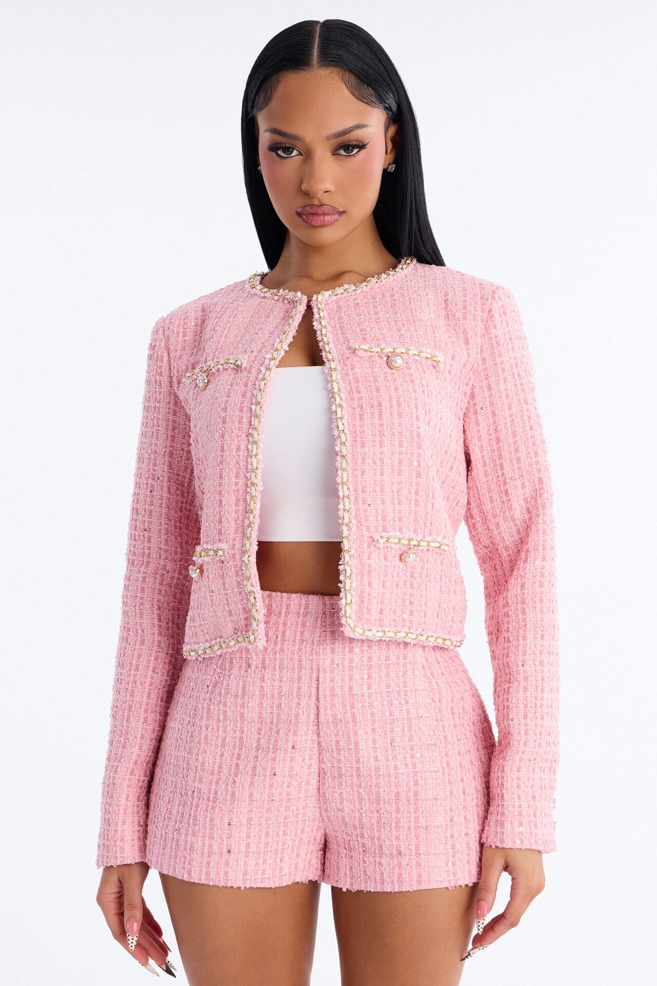 Sophia Tweed Short Set - Pink