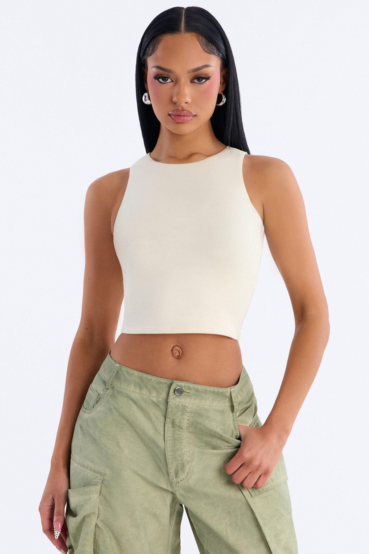 Amberly Double Lined Jersey Tank - Bone