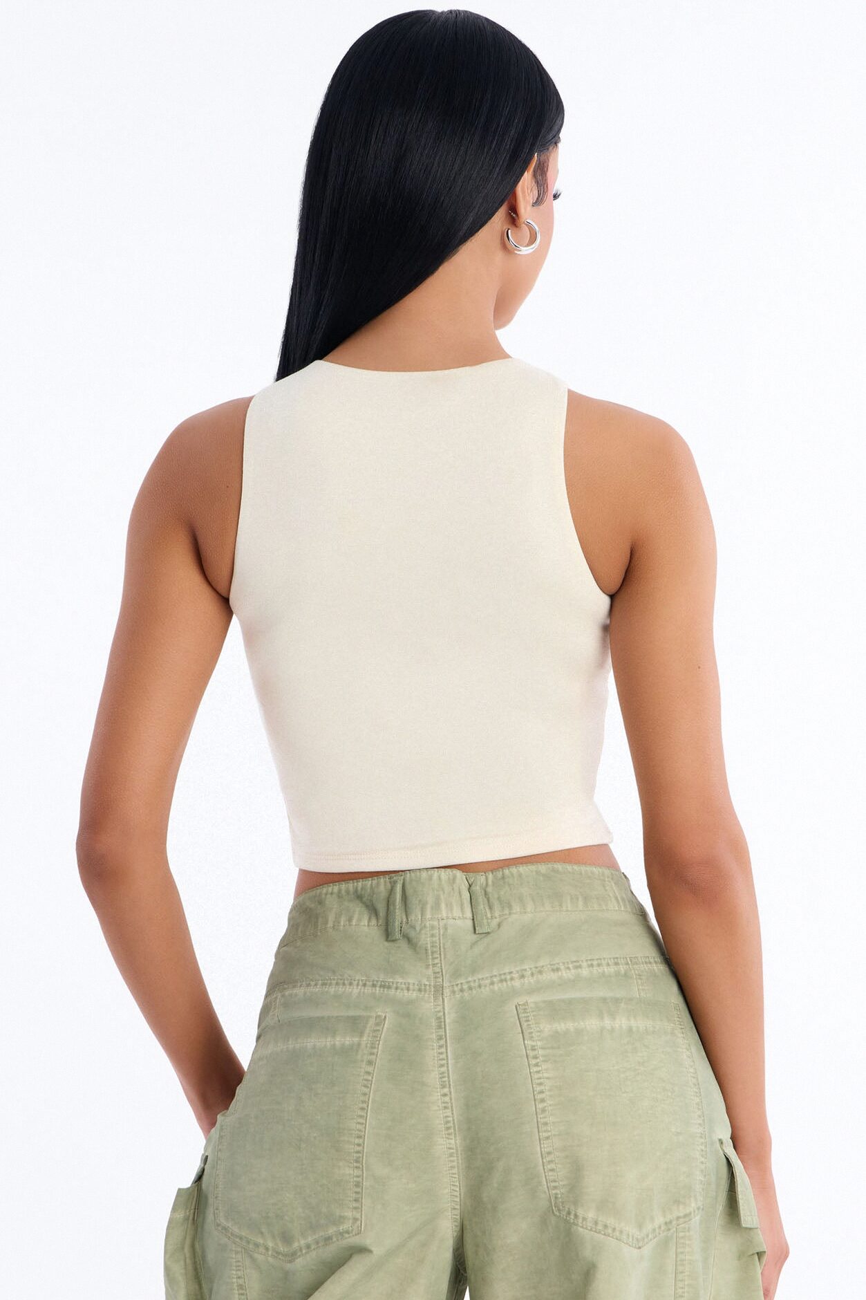 Amberly Double Lined Jersey Tank - Bone