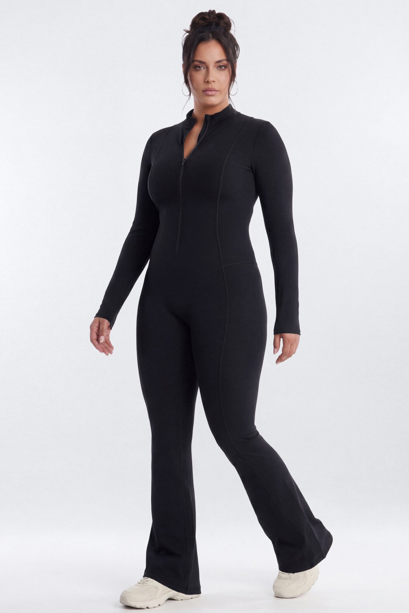 CloudForm™ 32″ Long Sleeve Flare Jumpsuit - Black
