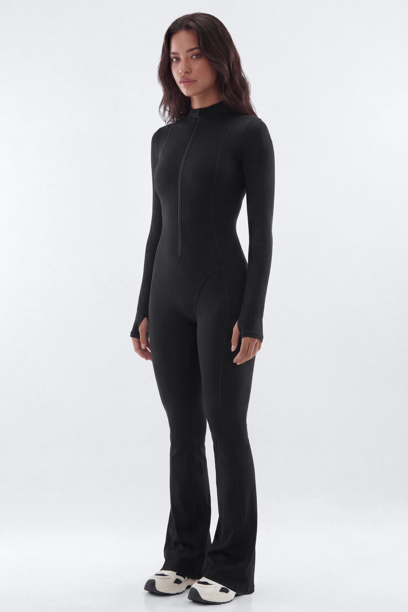 CloudForm™ 32″ Long Sleeve Flare Jumpsuit - Black