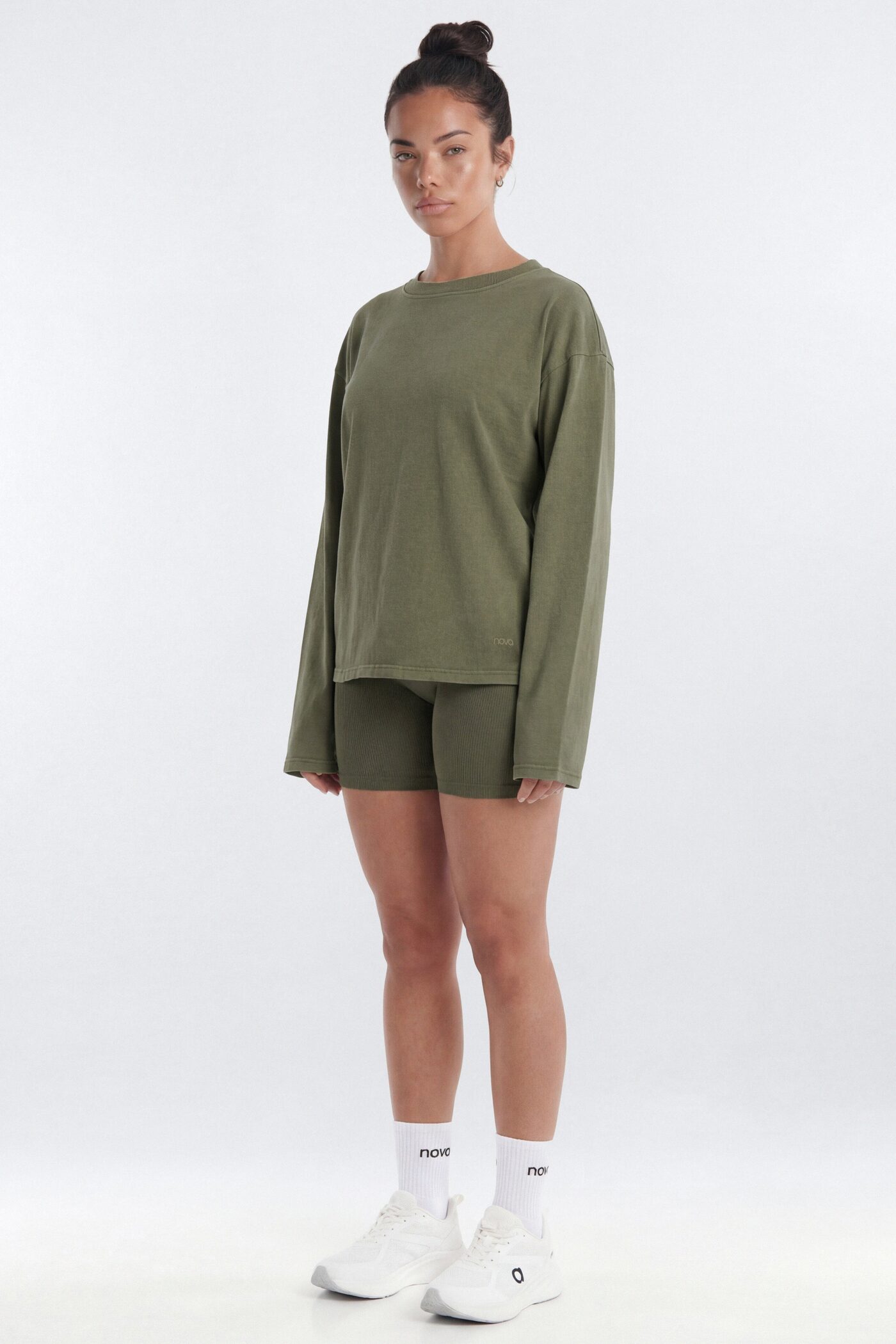 Cotton Jersey Oversized Long Sleeve Top - Moss
