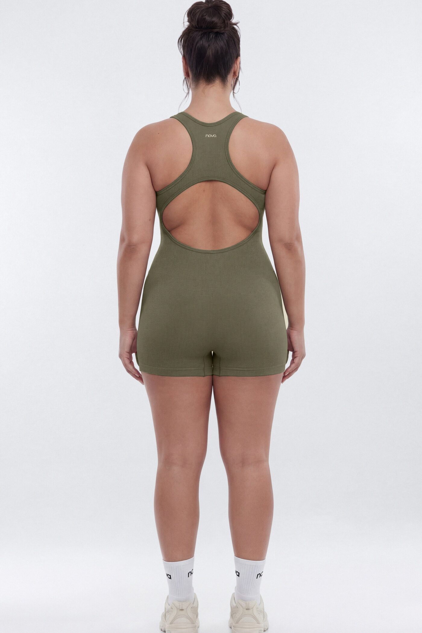 SeamlessLift™ 3″ Back Cut Out Romper - Moss