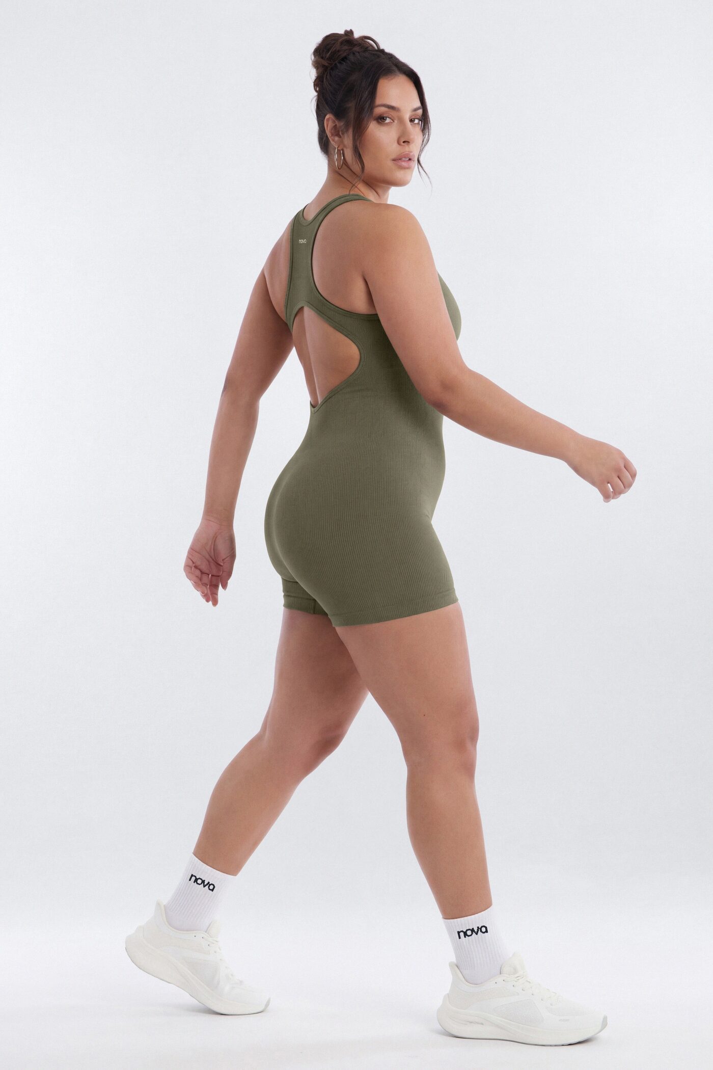 SeamlessLift™ 3″ Back Cut Out Romper - Moss