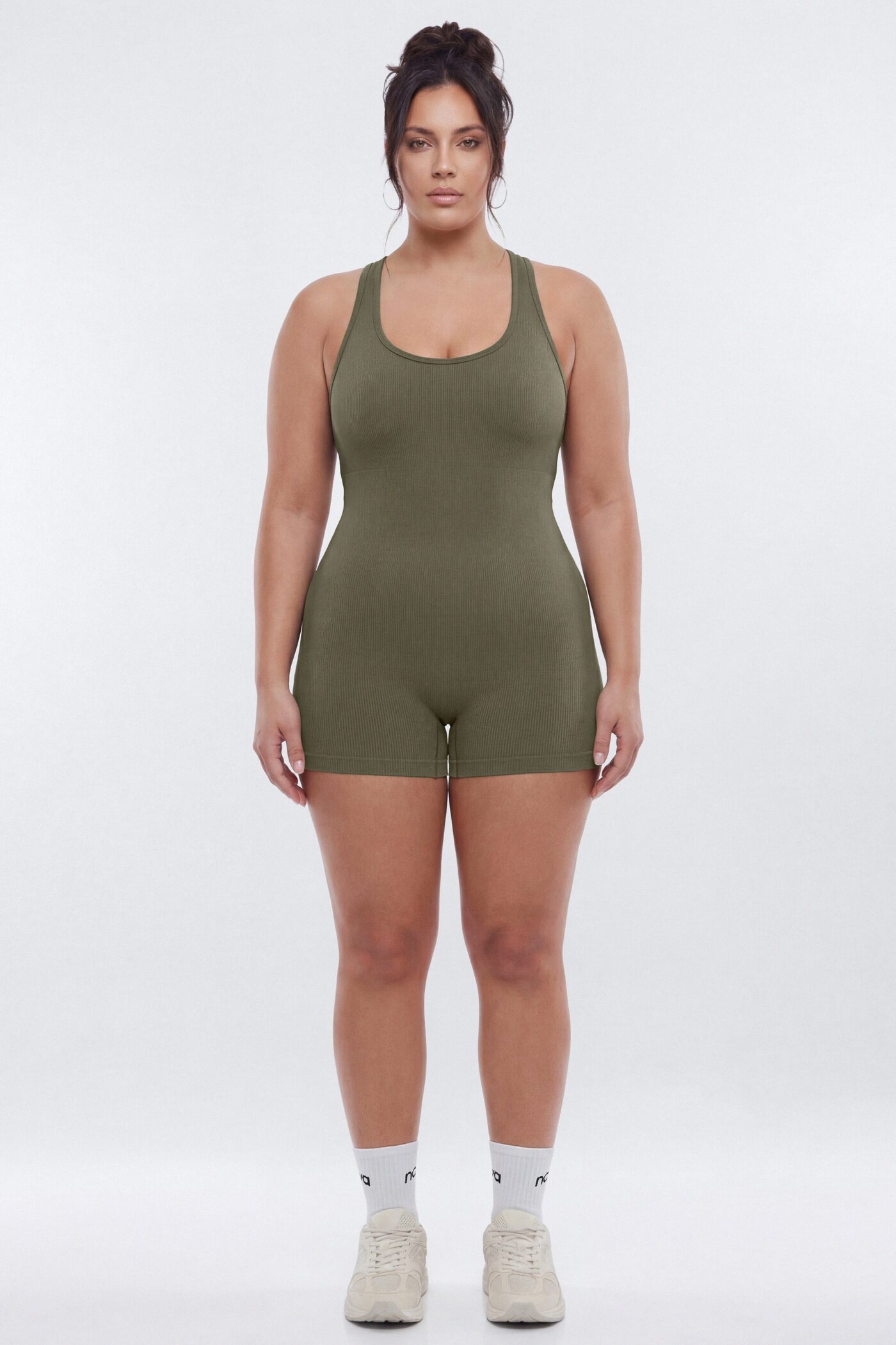 SeamlessLift™ 3″ Back Cut Out Romper - Moss
