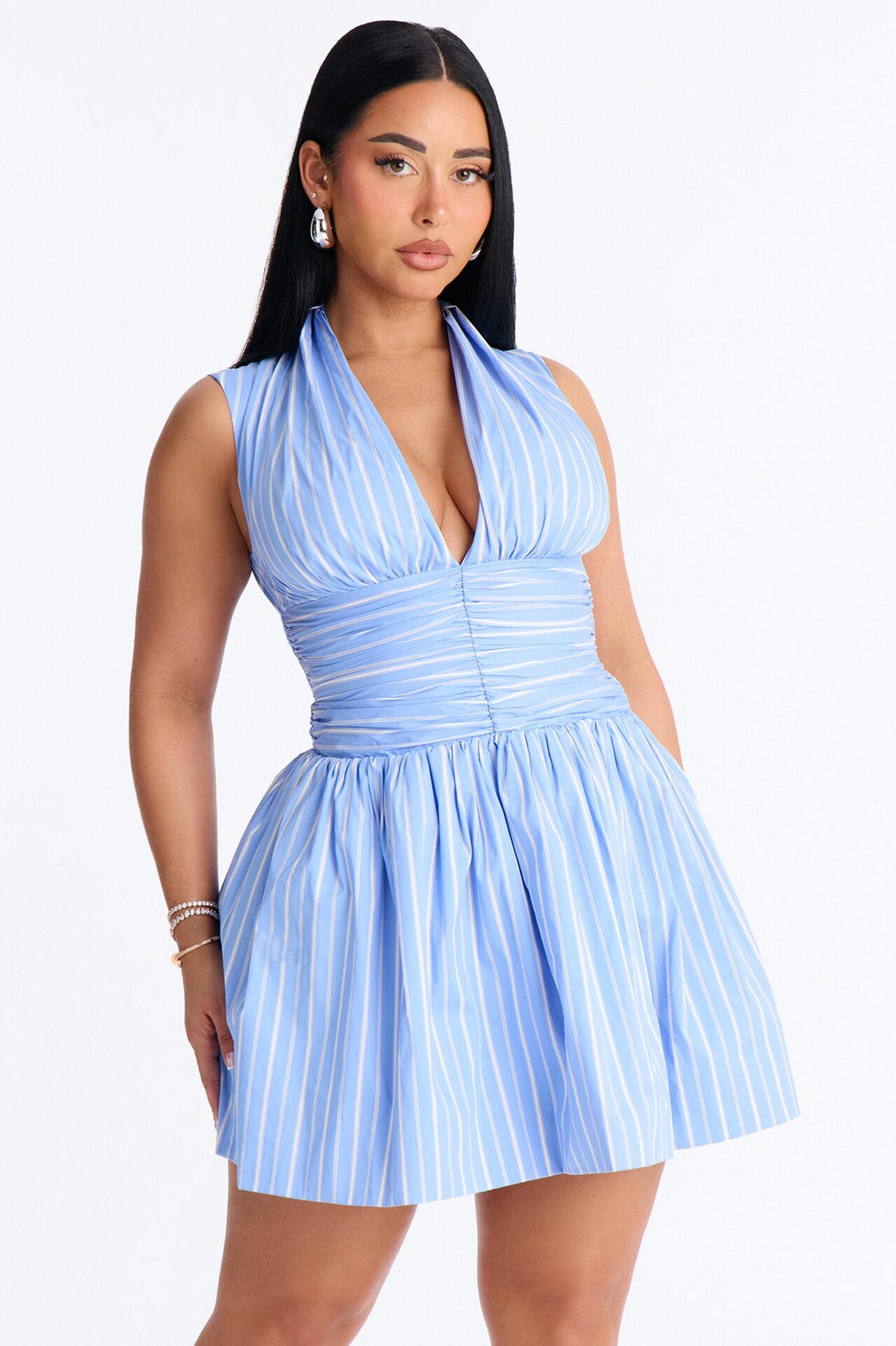 Samantha Striped Poplin Mini Dress - Blue/combo