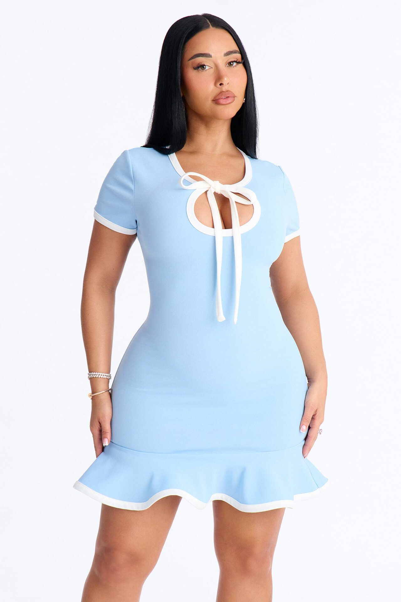Set The Bar Short Sleeve Mini Dress - Light Blue
