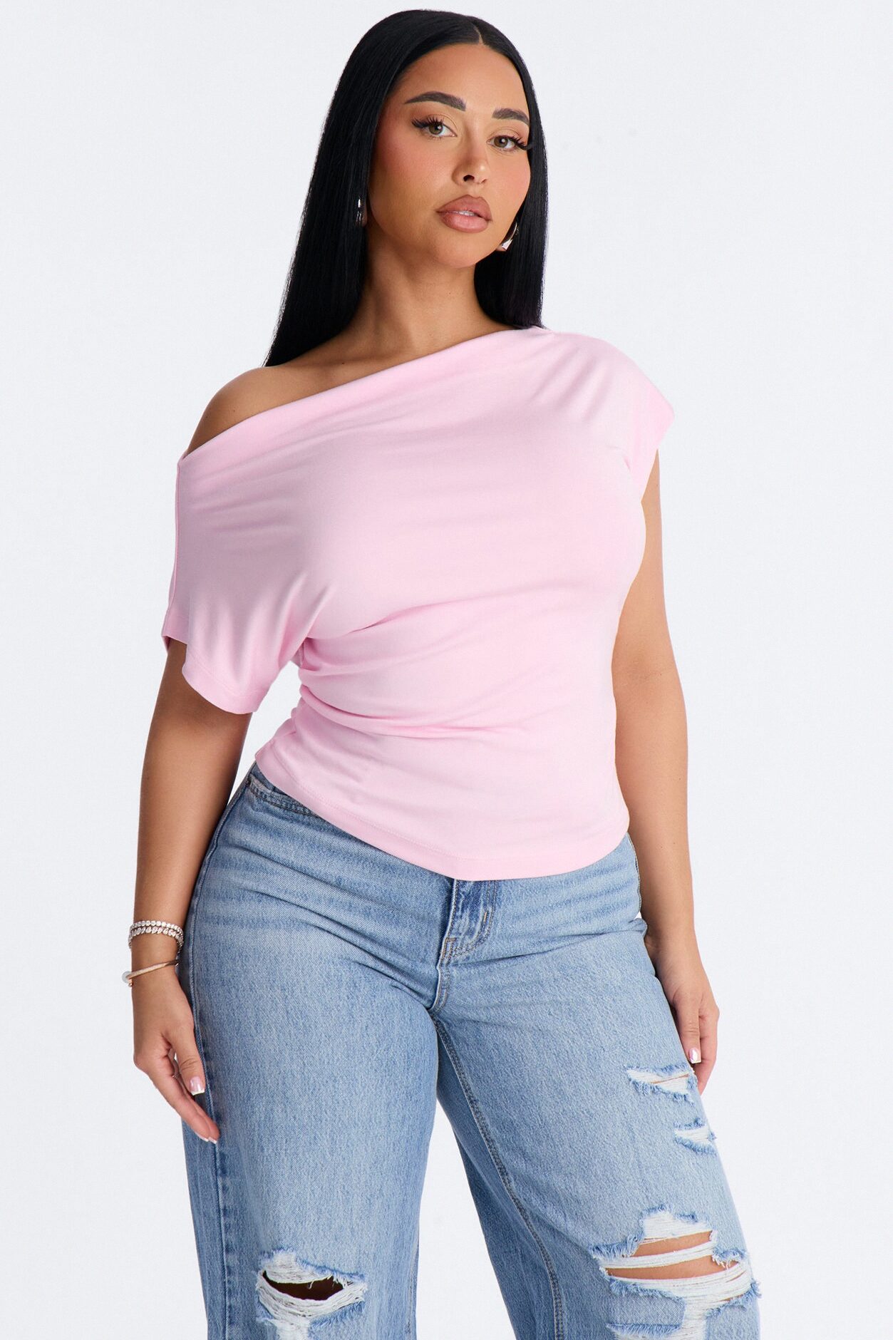 Eva Effortless One Shoulder Top - Pink