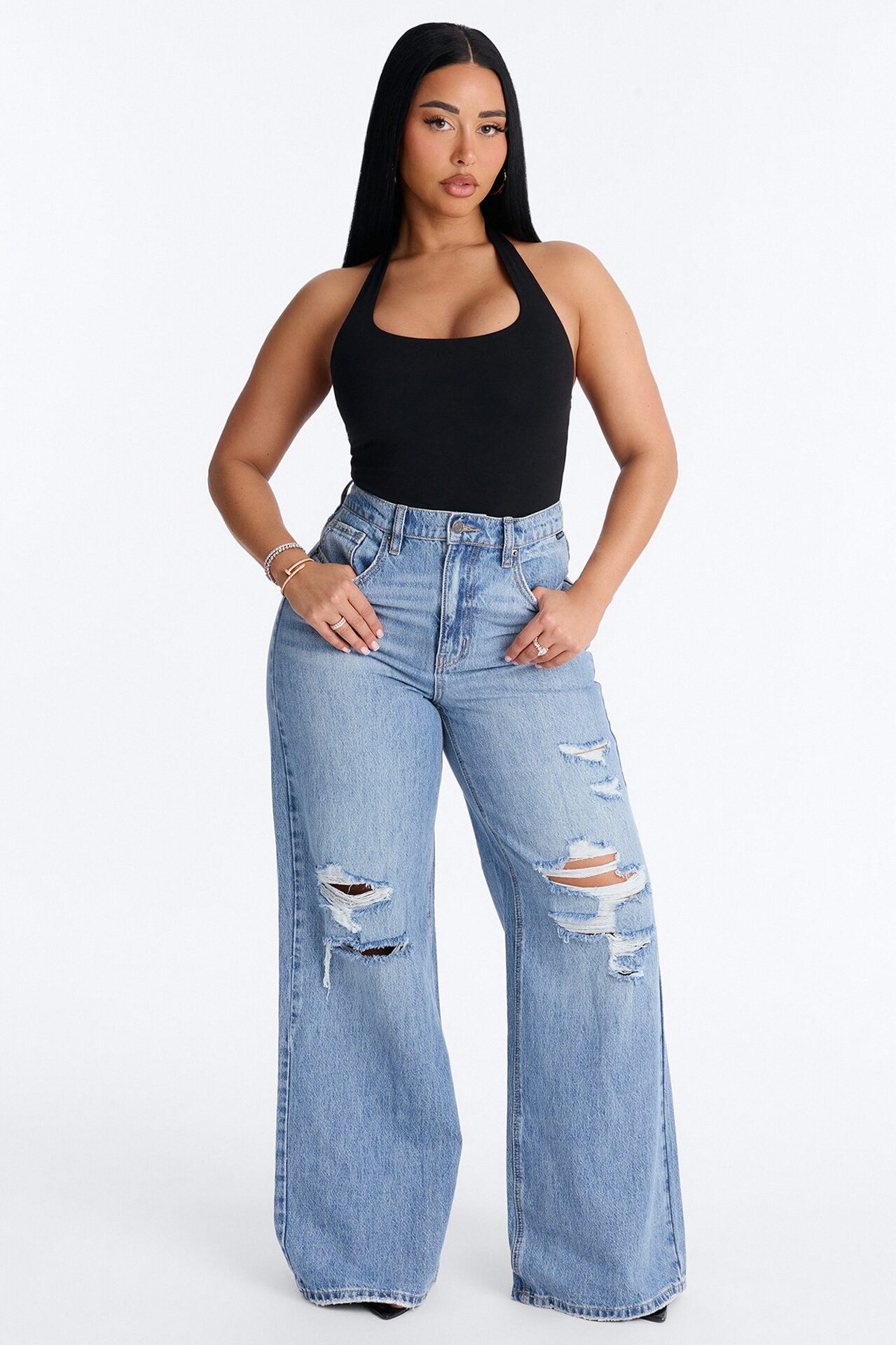 Kayla Double Lined Halter Bodysuit - Black