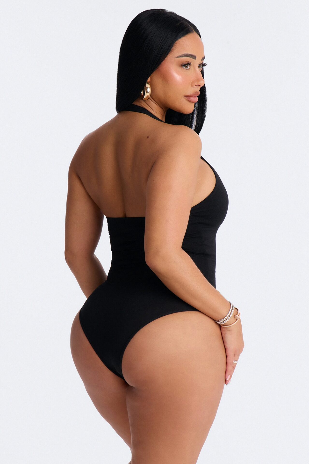 Kayla Double Lined Halter Bodysuit - Black