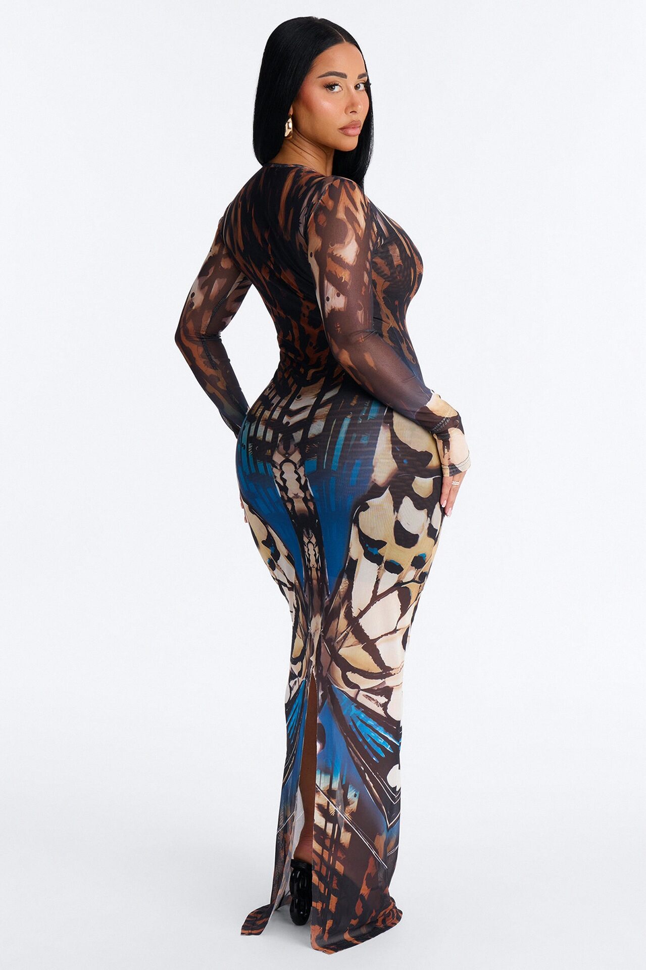Serena Print Mesh Maxi Dress - Brown/combo