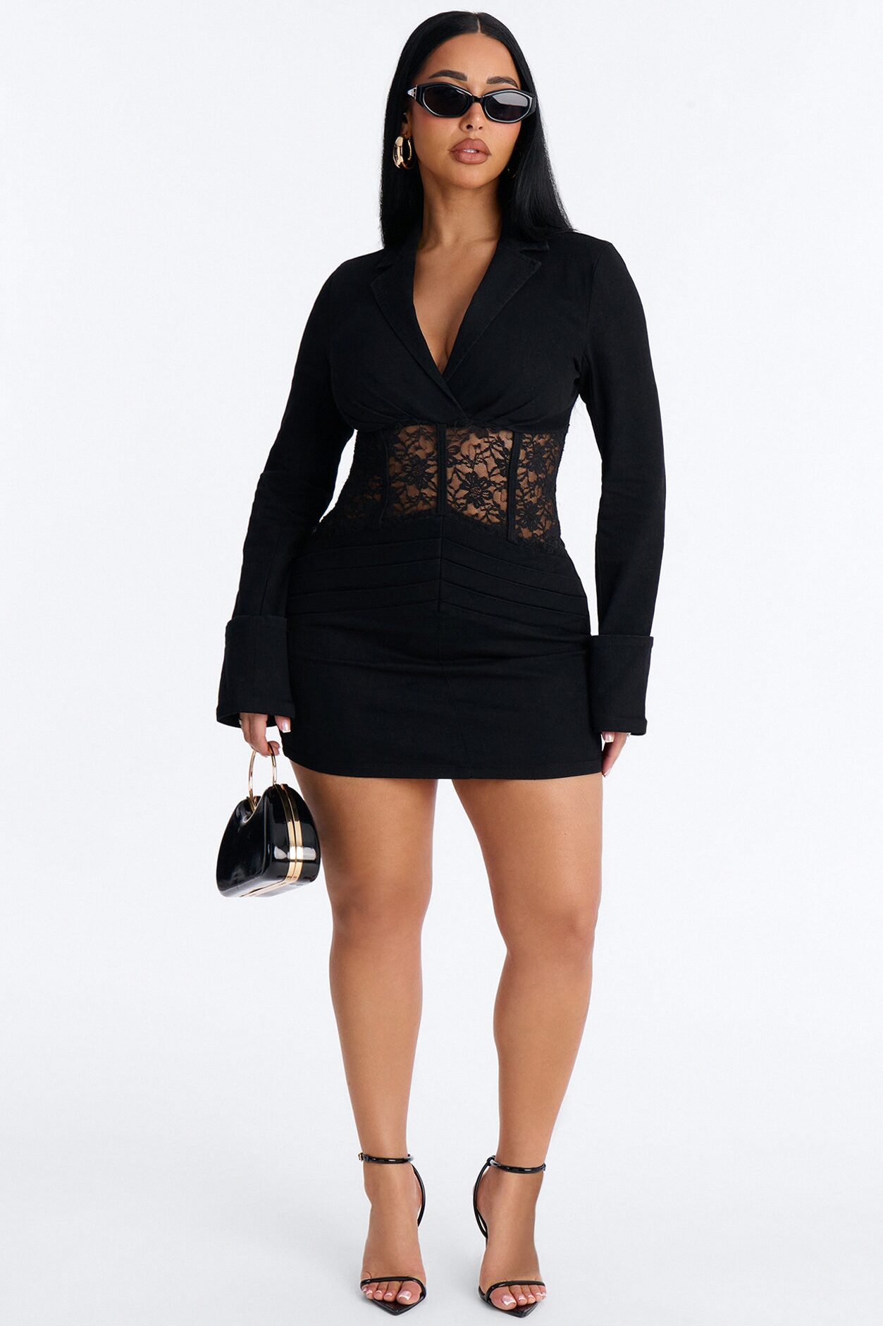 Rebecca Long Sleeve Stretch Denim Mini Dress - Black